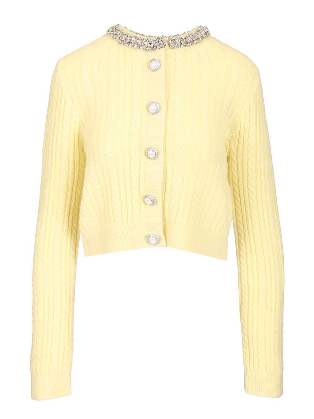 Self-portrait Alpaca Cardigan In Yellow