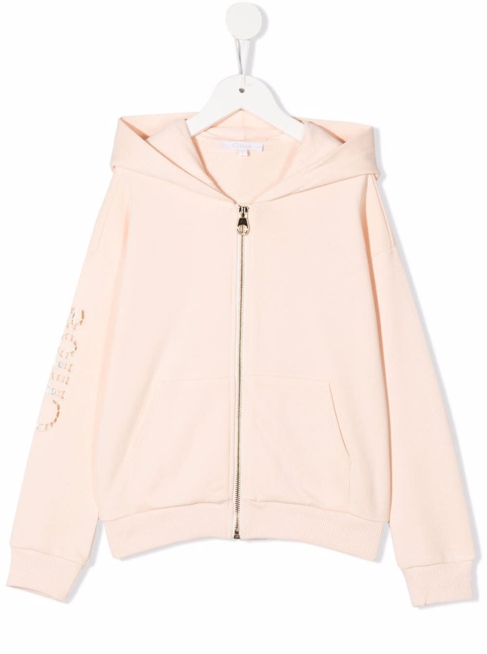 Chloé Kids Girl s Pink Cotton Hoodie With Logo