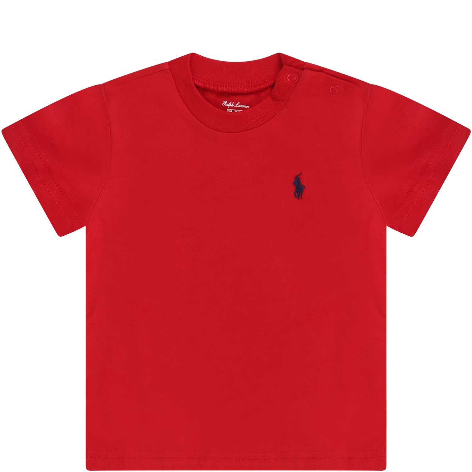 Ralph Lauren Red T-shirt For Baby Boy With Blue Iconic Pony Logo