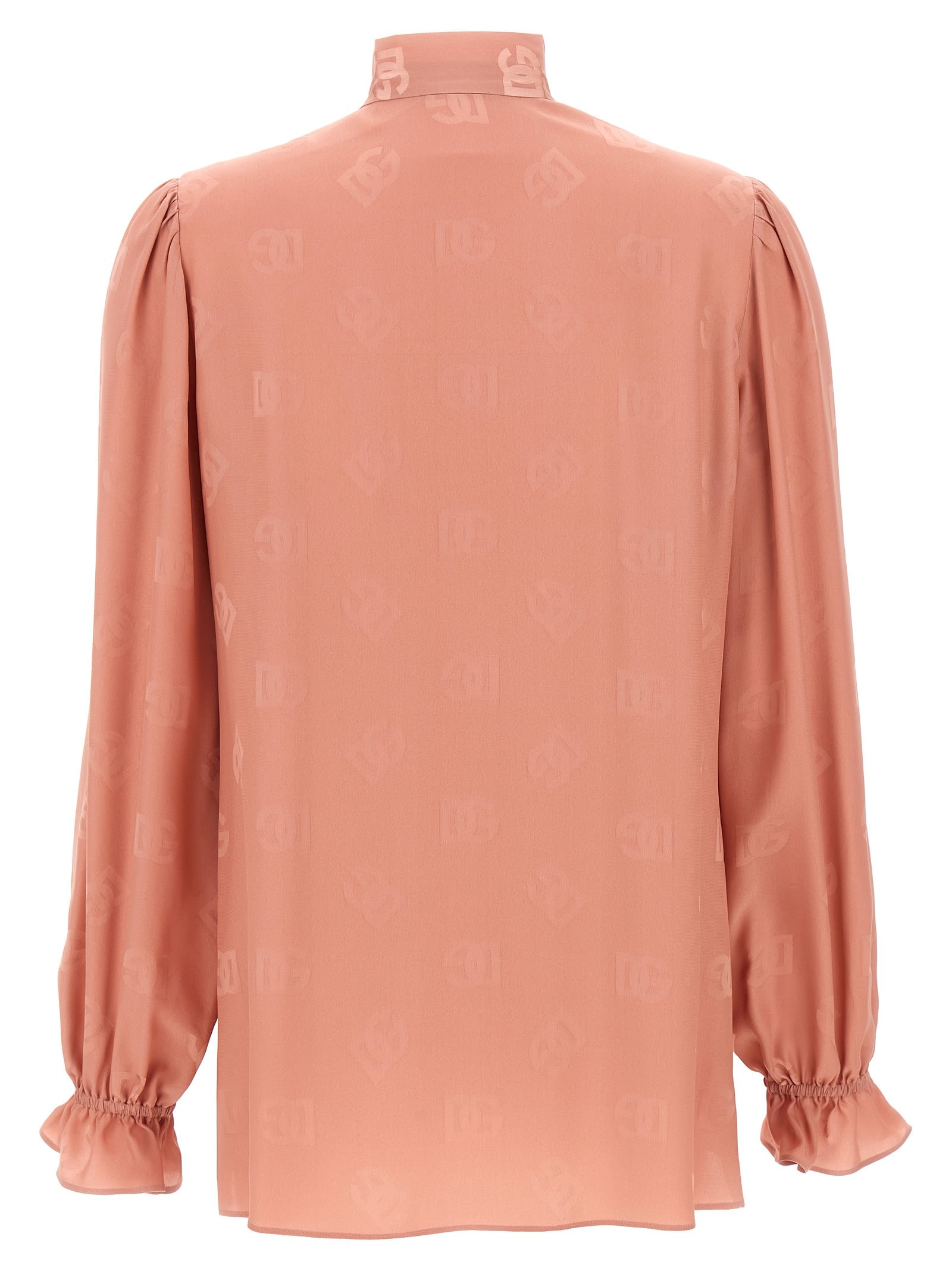 Dolce & Gabbana Silk Shirt With Puff Shoulders And Bow Detail In Pink