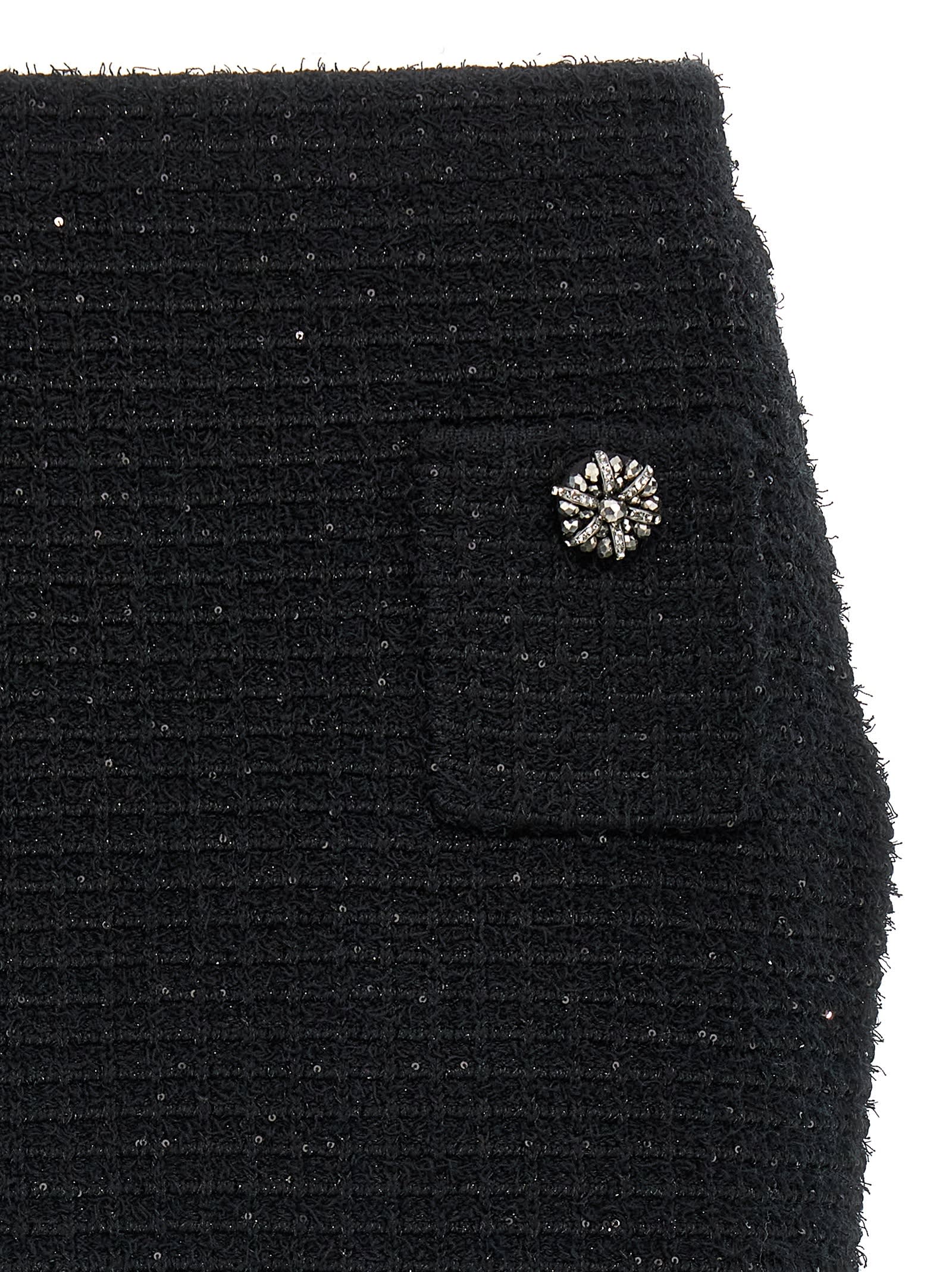 Self-portrait Knitted Miniskirt With Jewels Buttons In Black