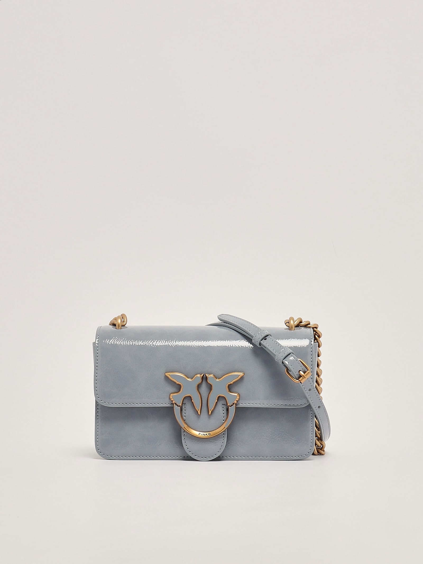 Shop Pinko Love One Mini Light Clutch In Celeste Chiaro