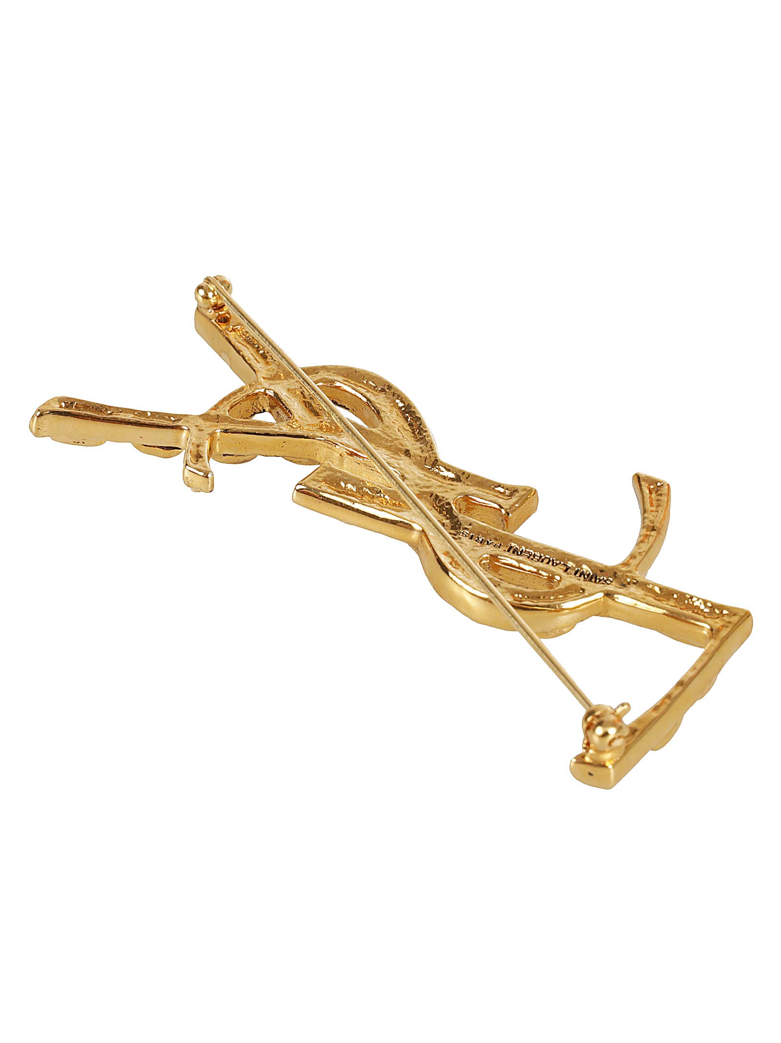 Shop Saint Laurent Opium Initials Logo Brooch In Dore