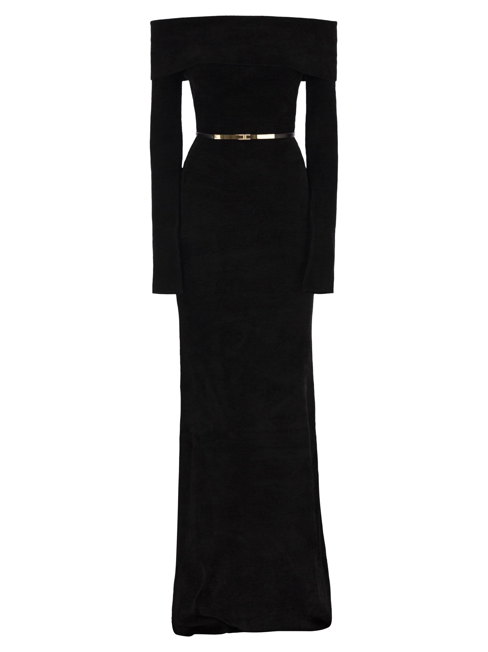 Elisabetta Franchi Red Carpet Chenille Dress With Belt In Black