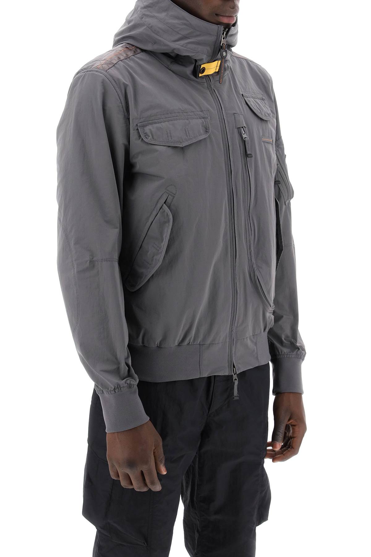 Shop Parajumpers Gobi Hooded Bomber Jacket In Rock (grey)