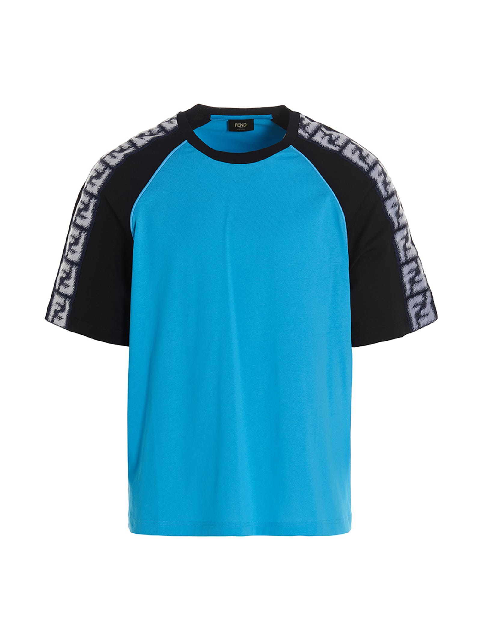 Fendi Bicolor T-shirt With Logo Stripe On The Sleeves