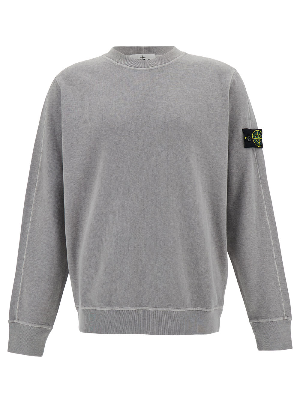 Shop Stone Island Grey Crewneck Sweatshirt With Logo Patch In Cotton Man