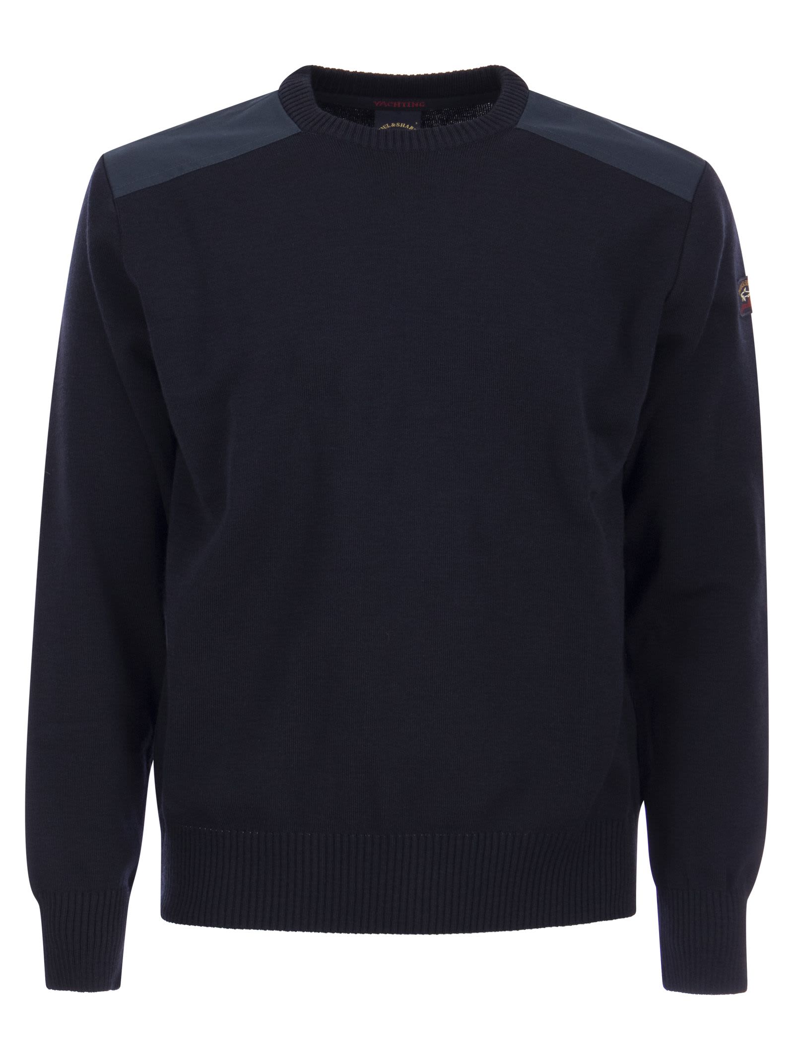 Paul&amp;shark Wool Crew Neck With Iconic Badge In Navy