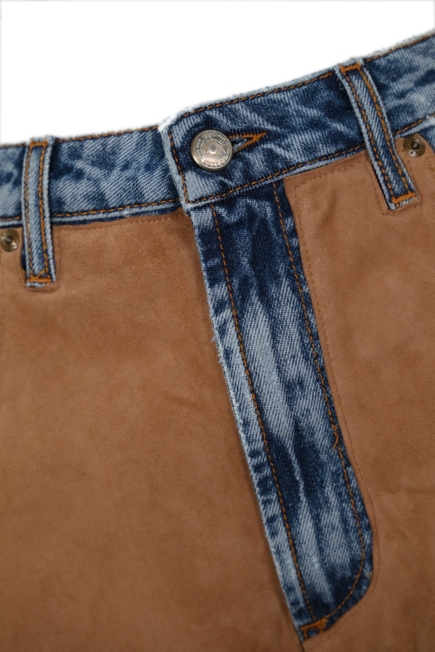Shop Roy Rogers Denim And Suede Shorts