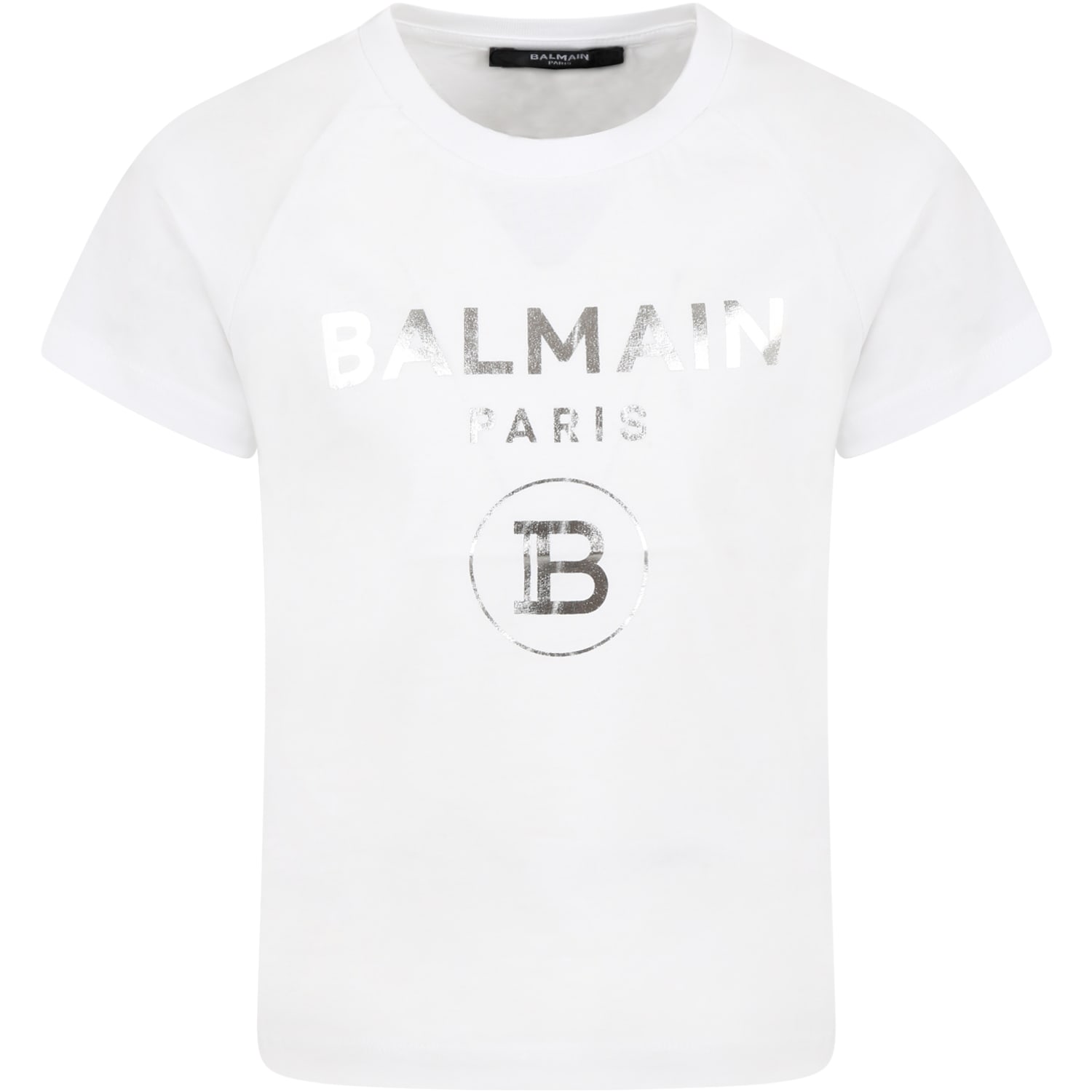 BALMAIN WHITE T-SHIRT FOR KIDS WITH DOUBLE LOGO,6O8101 OX390 100AG