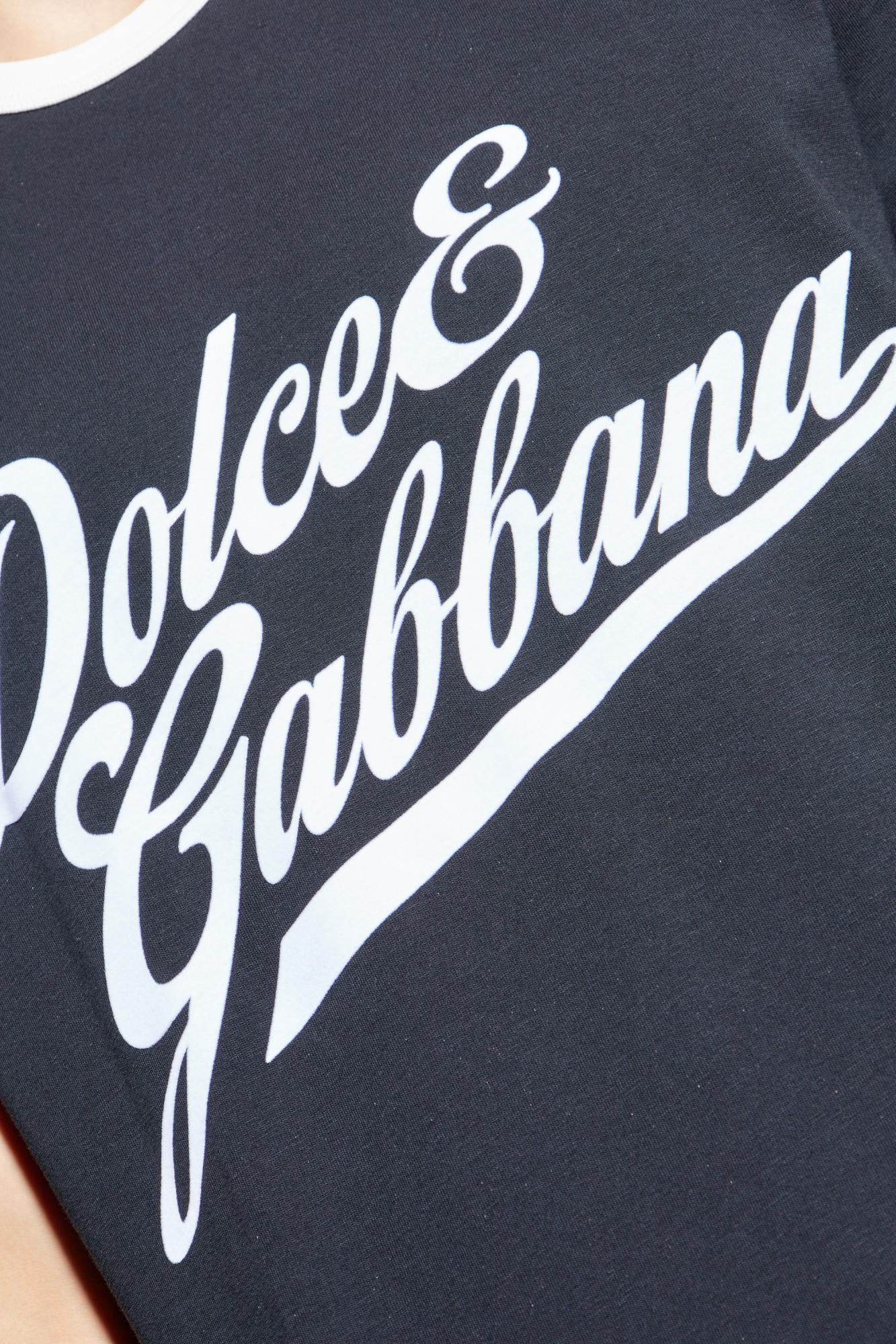 Dolce & Gabbana T-shirt With A Logo And A Velvet Finish In Blue