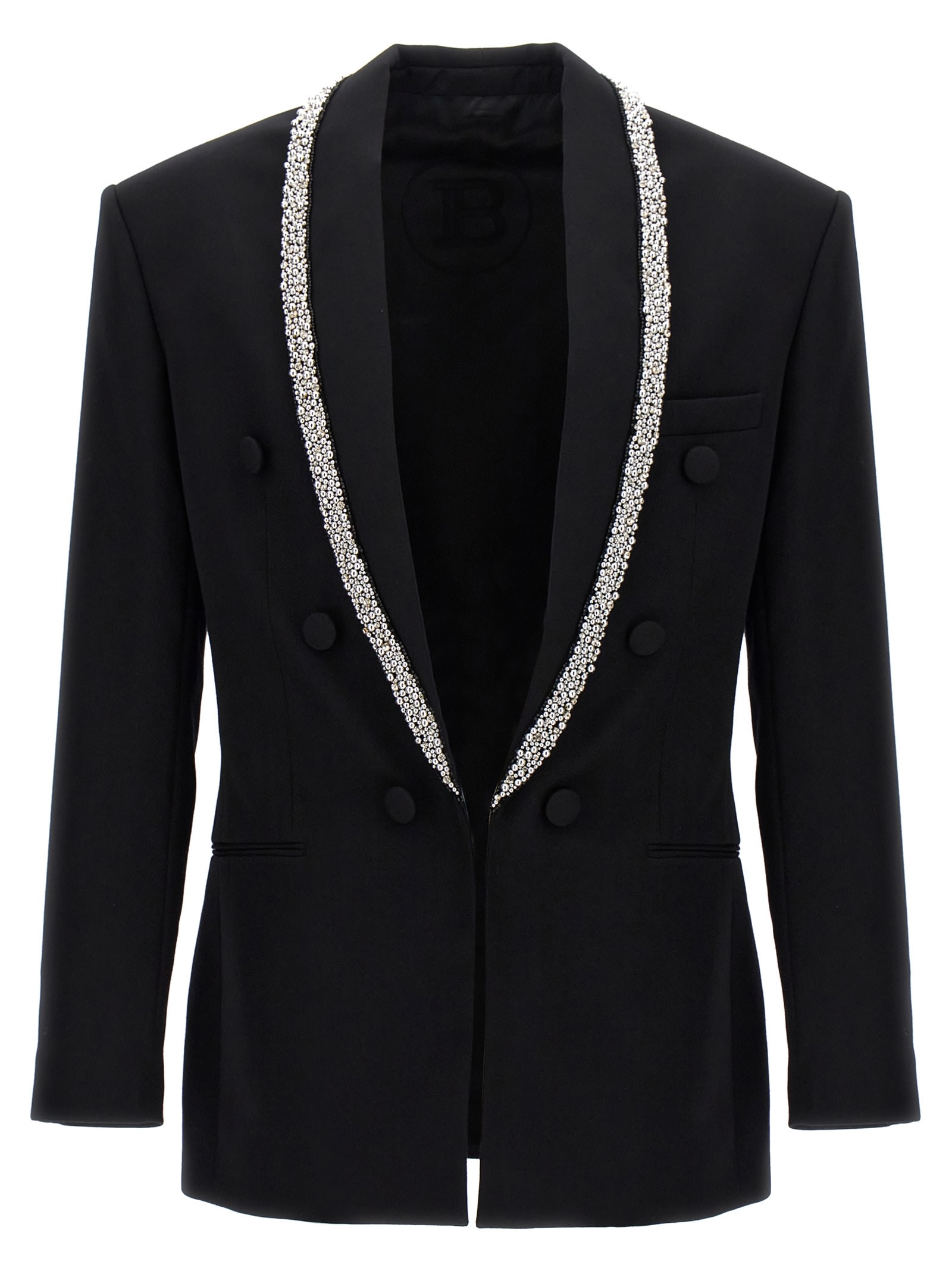 Shop Balmain Strass Piping Blazer In Black