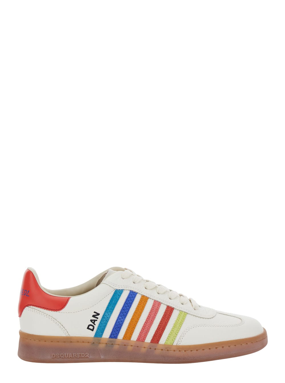 DSQUARED2 BEIGE LOW TOP SNEAKER WITH LOGO ON THE TONGUE AND CONTRAST HEEL TAB WITH LOGO IN LEATHER MAN