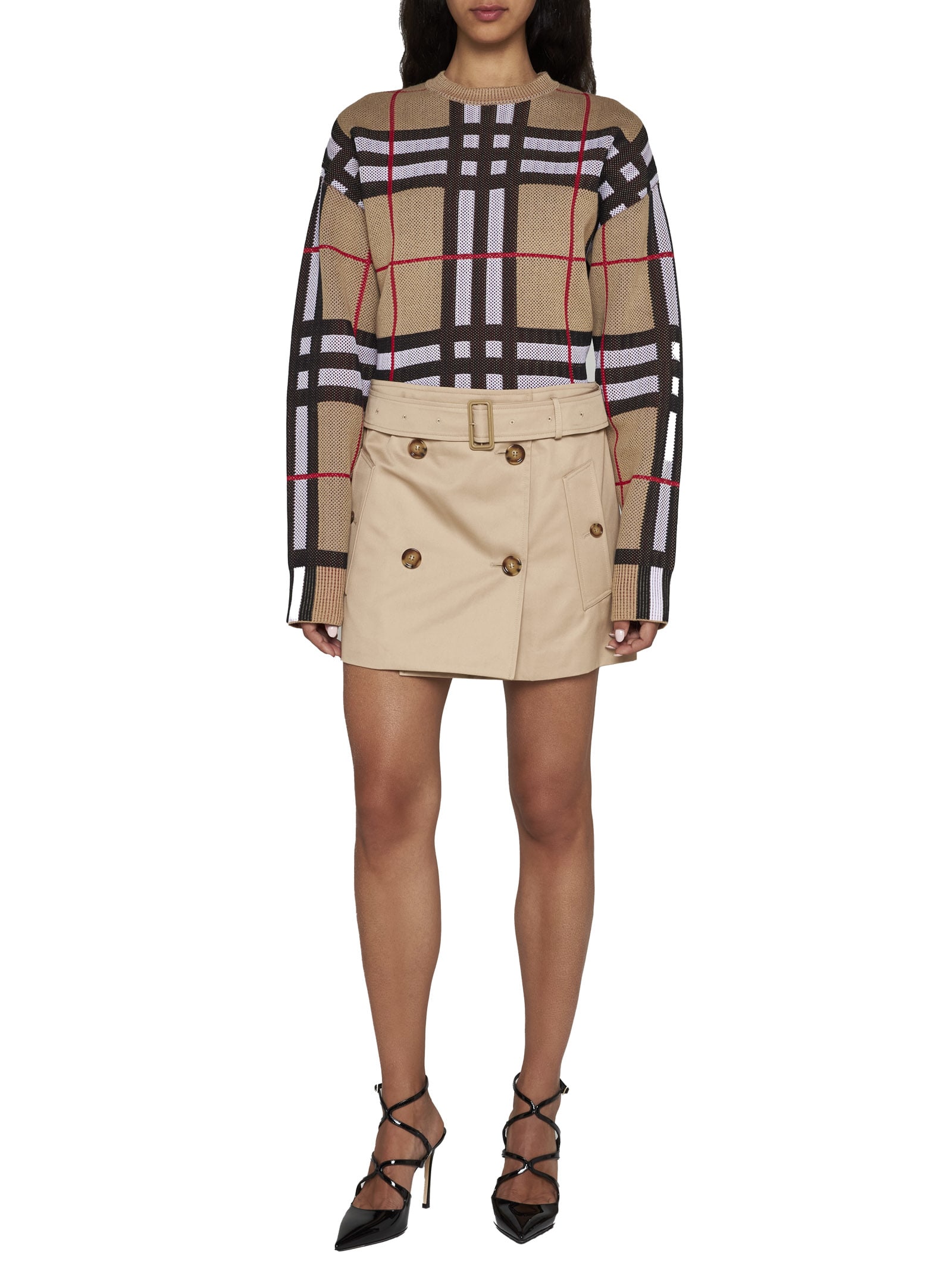 Shop Burberry Skirt In Soft Fawn