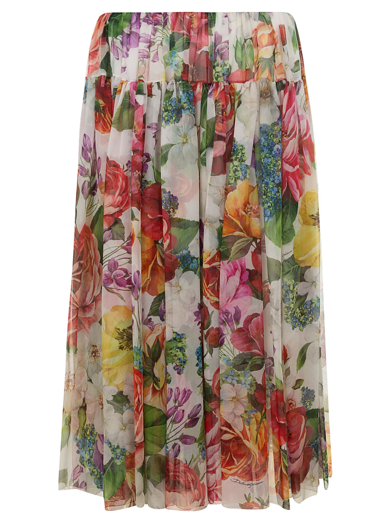 Dolce & Gabbana Pleated Floral Print Skirt In Multicolor