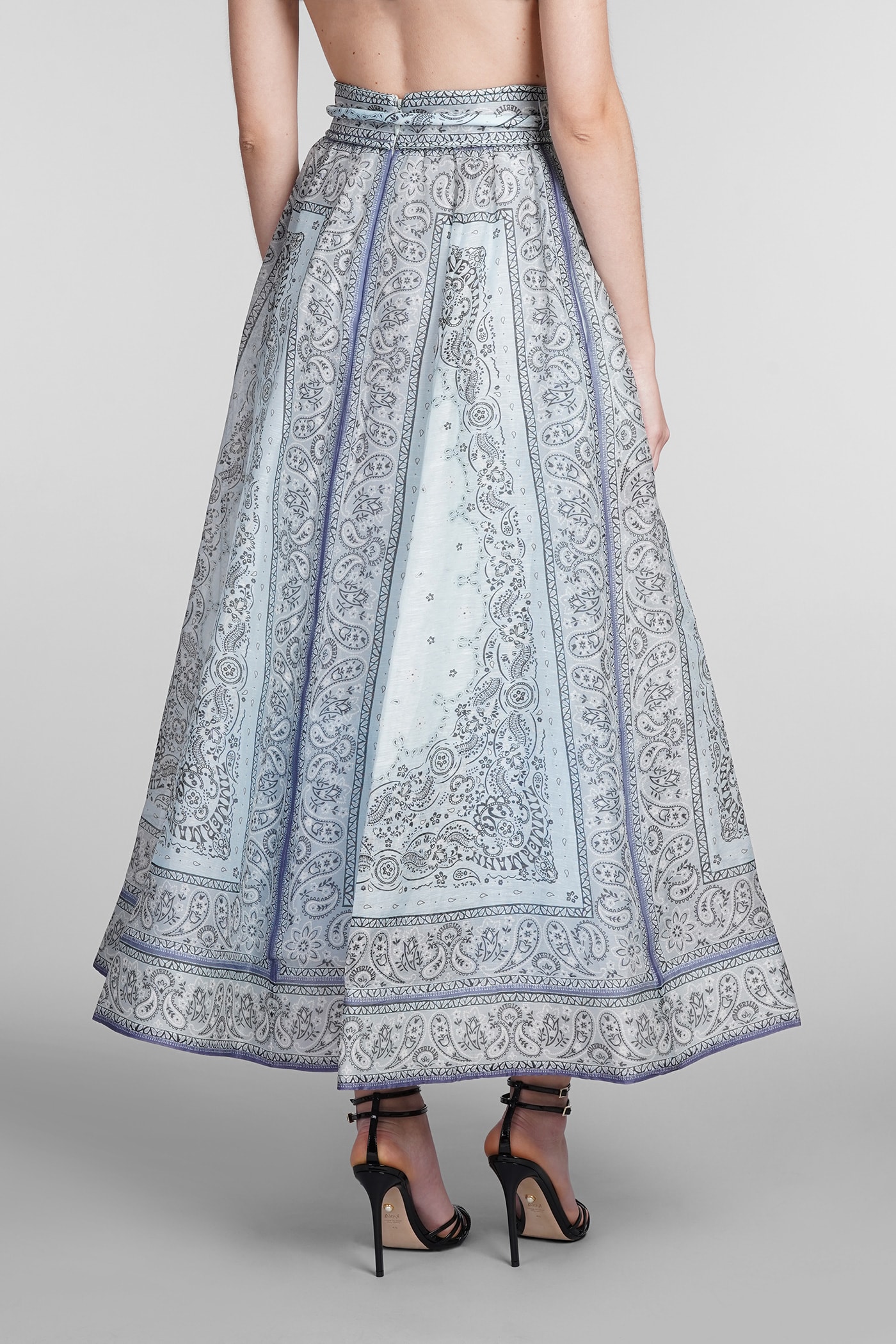 Zimmermann Printed Linen Blend Matchmaker Skirt In Blue