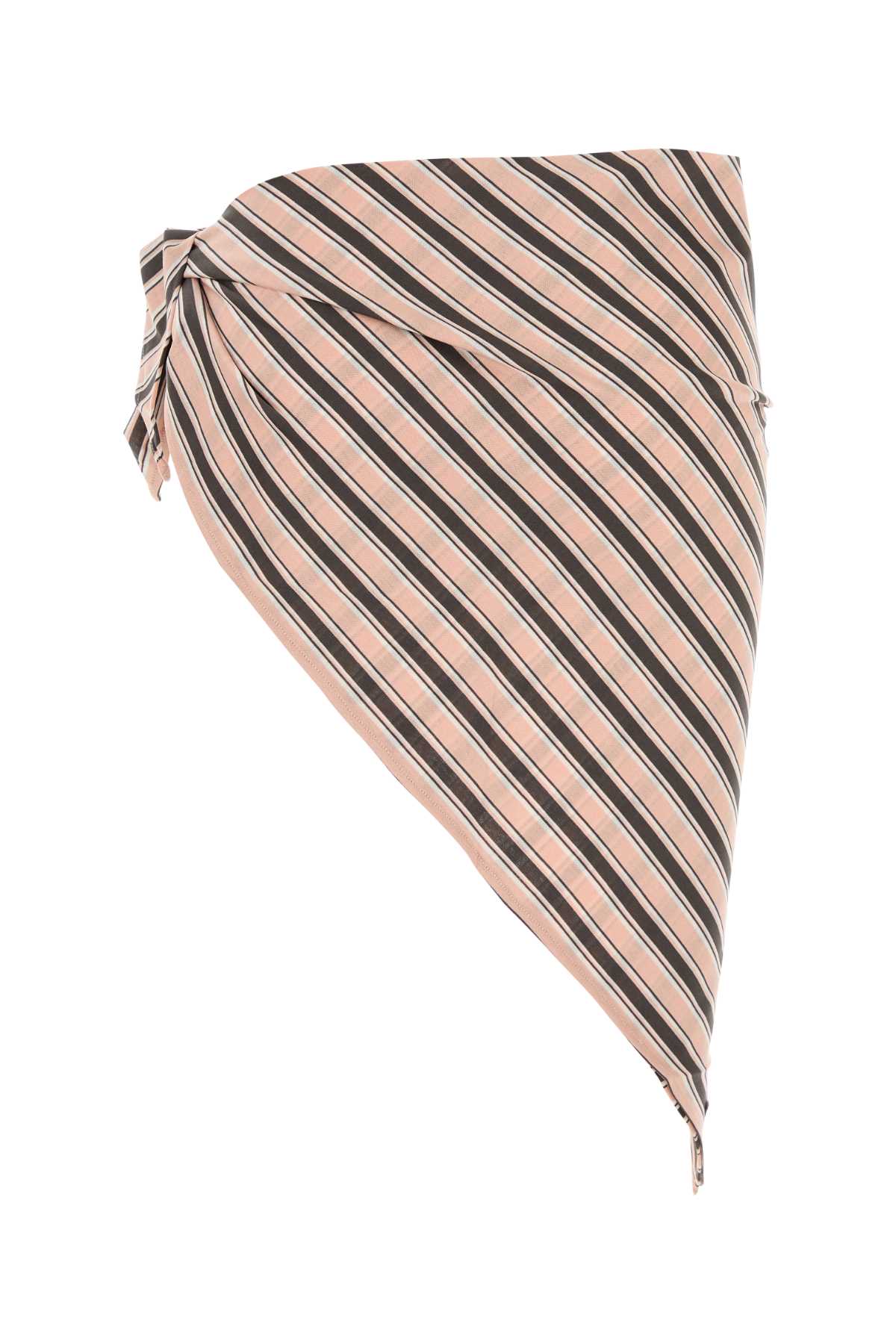 Prada Cotton Sarong With Embroidered Stripes And Tie In Brown