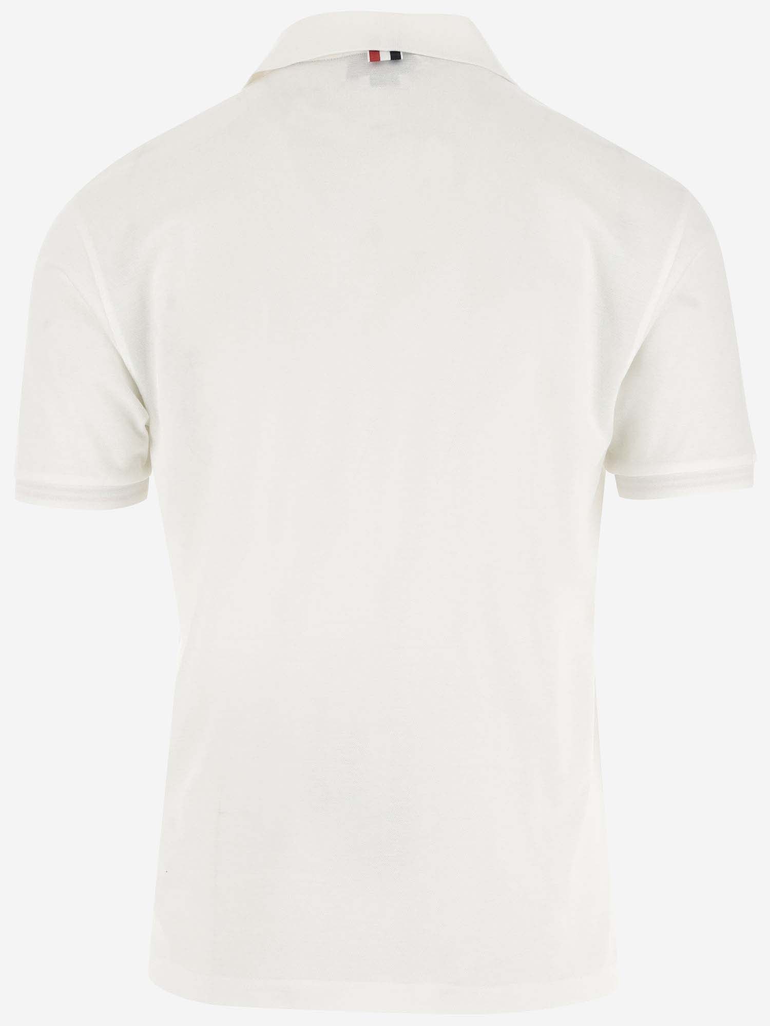 Thom Browne Cotton Polo Shirt With Ribbed Collar And Side Slits In White