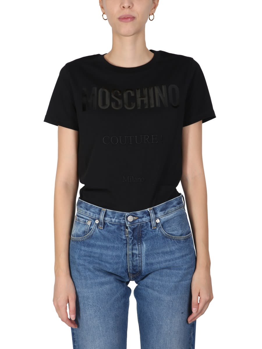 Shop Moschino Crewneck T-shirt In Black