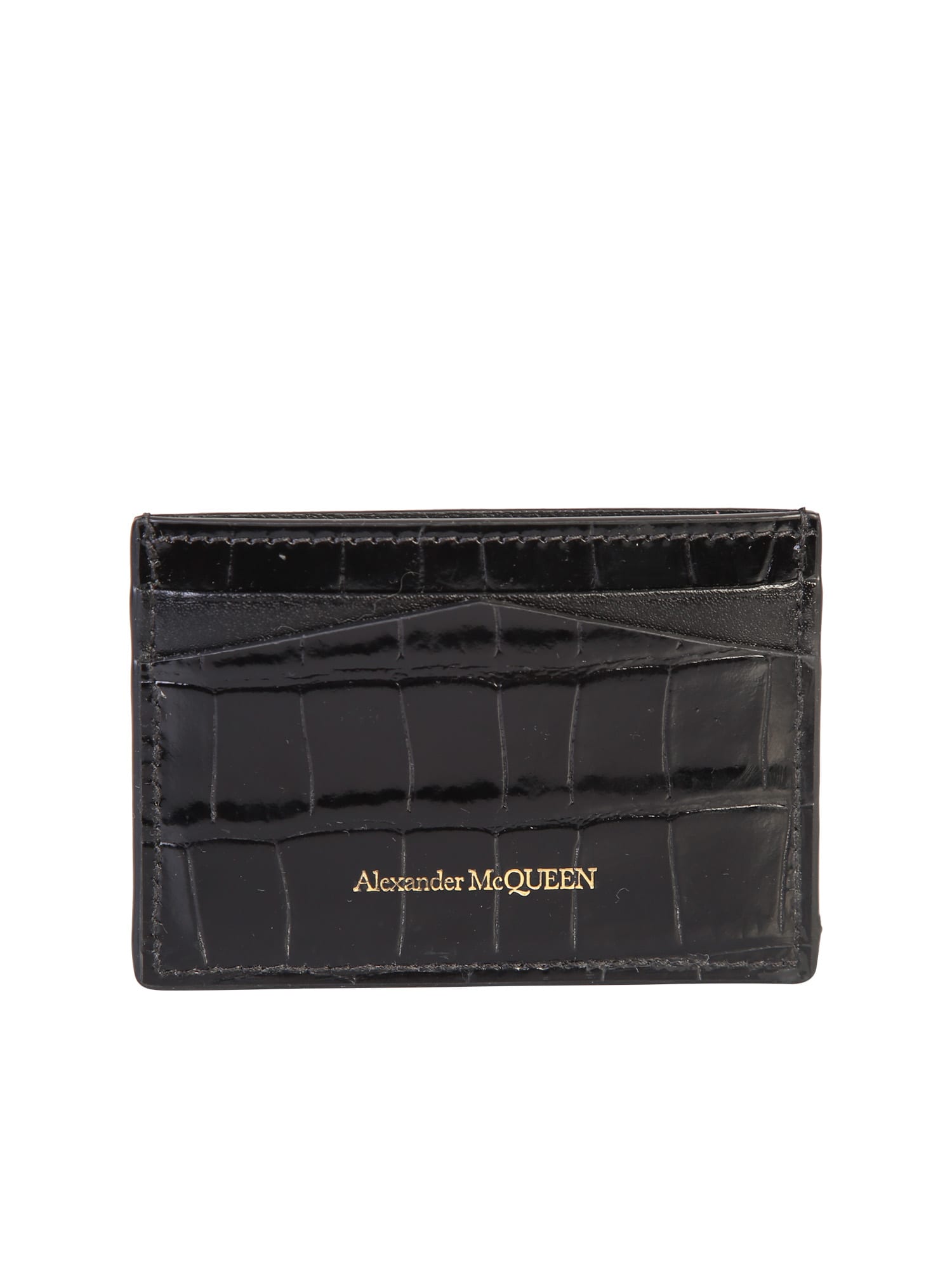 Shop Alexander Mcqueen Black Crocodile Patterned Cardholder