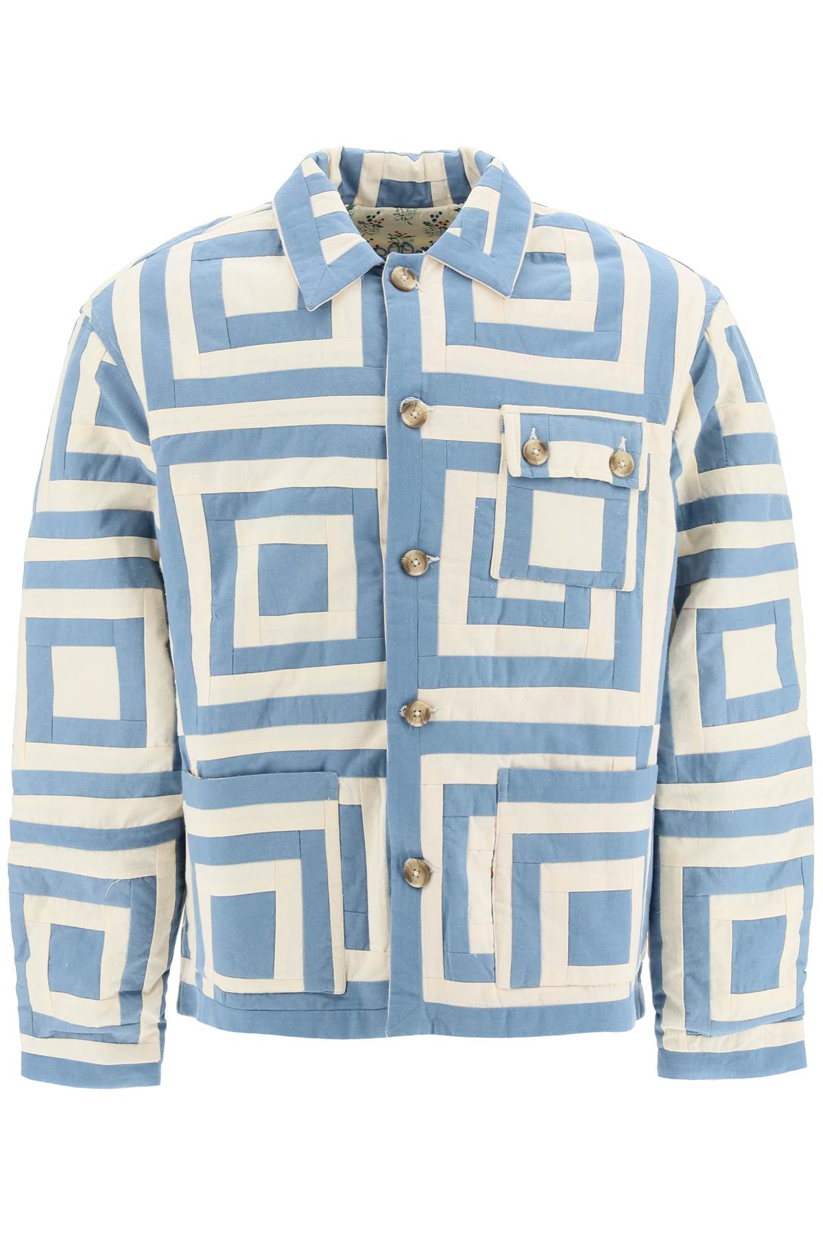 Bode White House Steps Reversible Quilted Printed Cotton Jacket In Blue Cream (white)