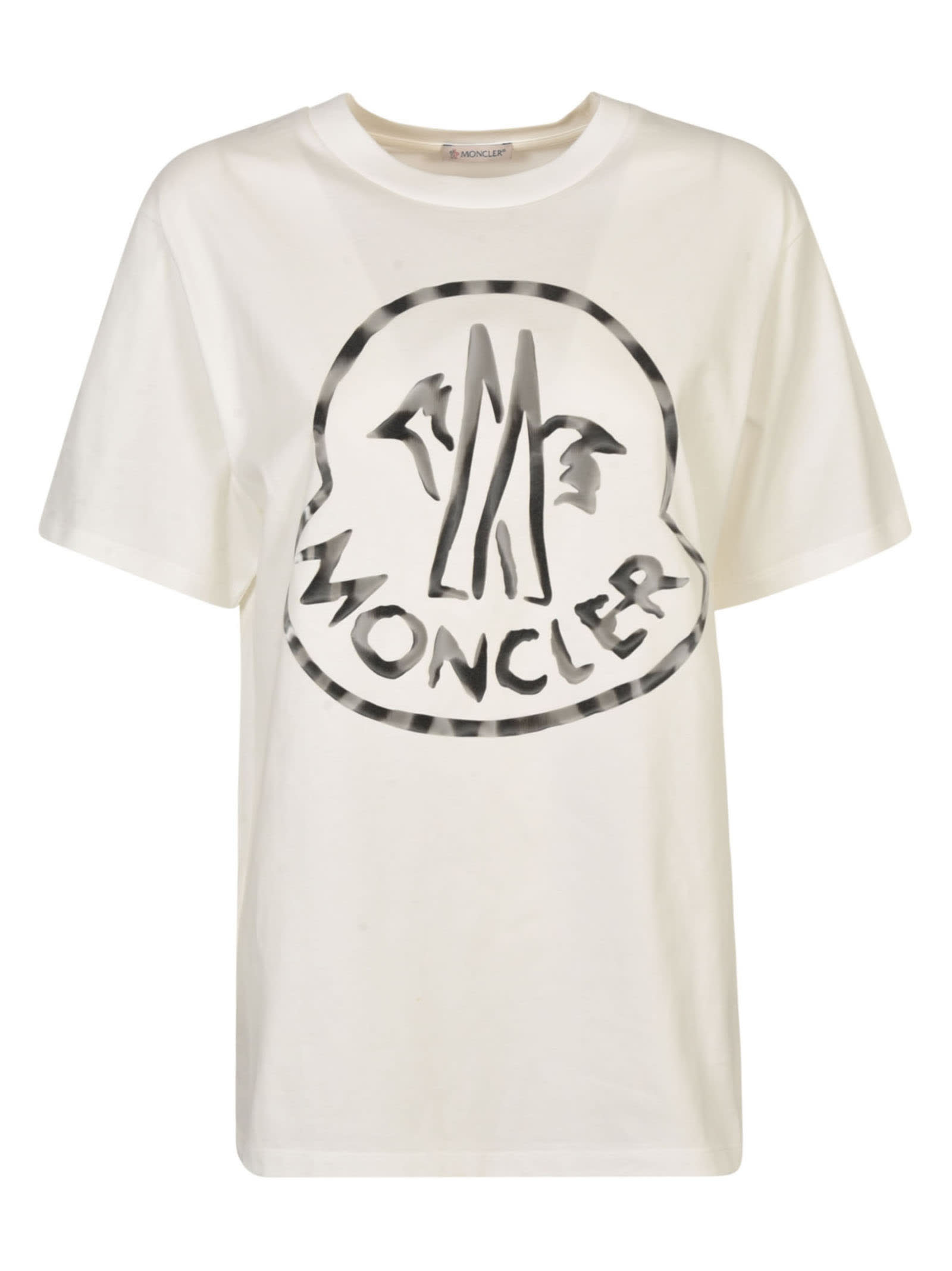 Shop Moncler Logo Print T-shirt In Bianco