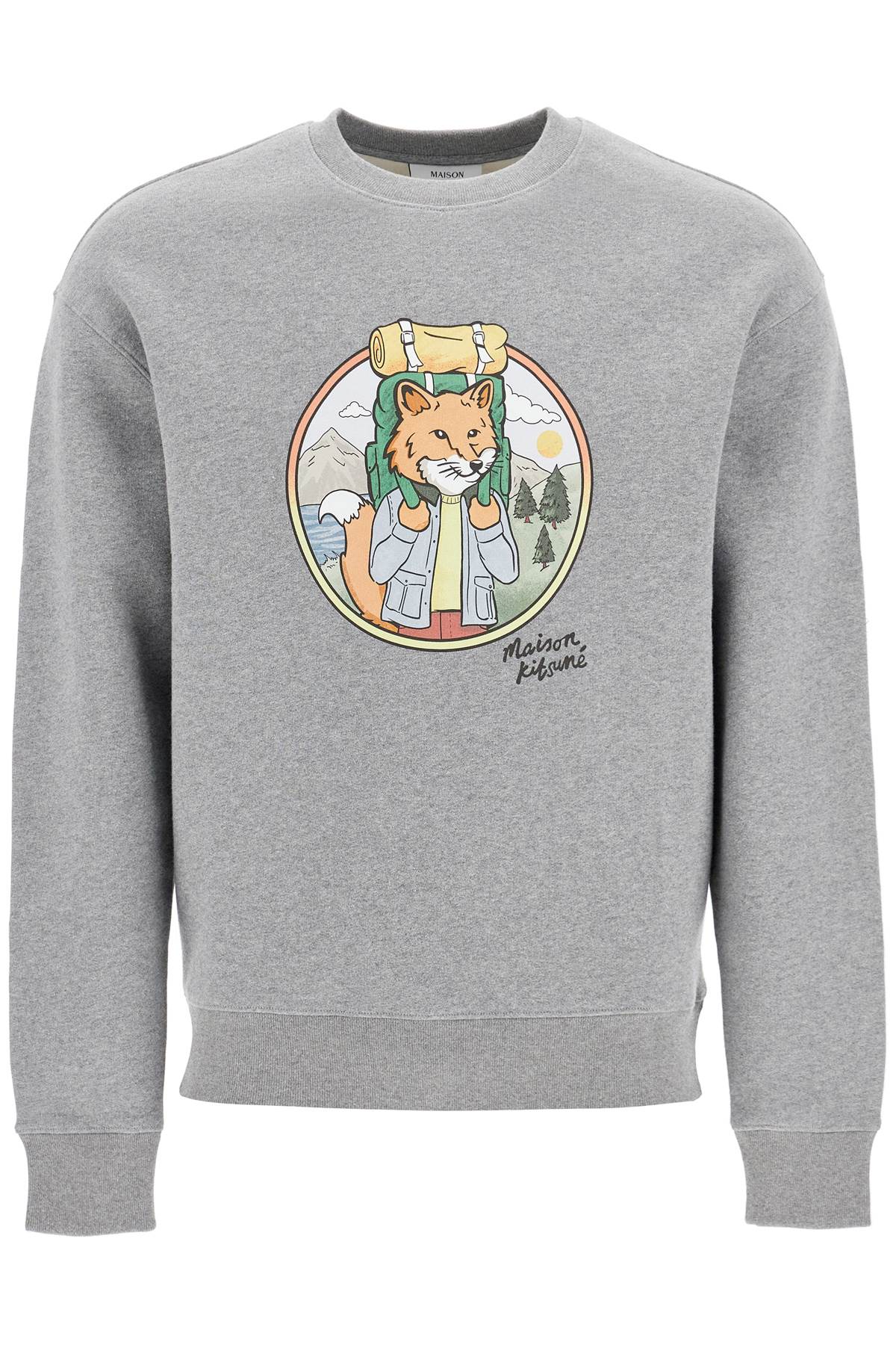 Shop Maison Kitsuné Rambling Fox Print Sweat In Medium Grey Melange (grey)