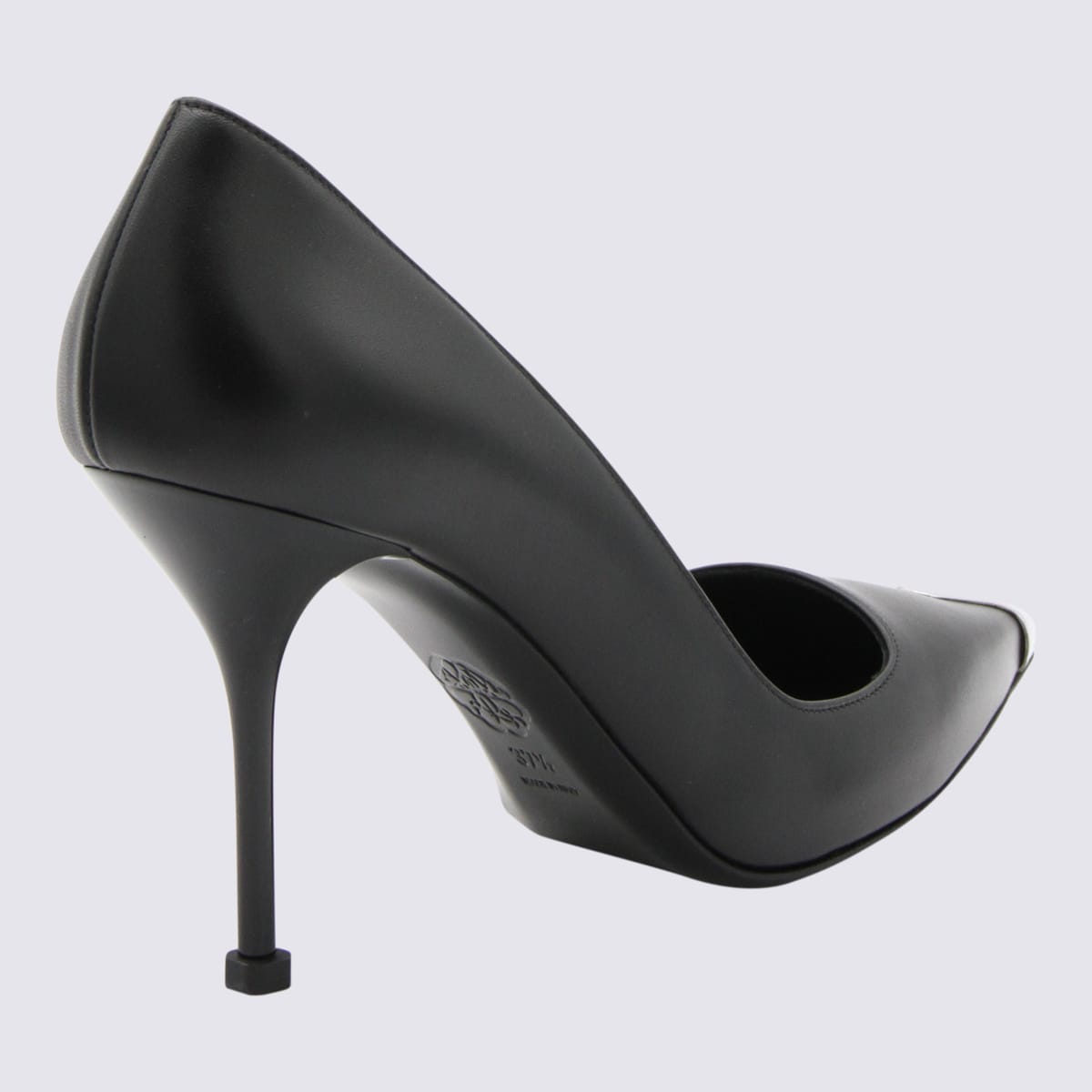 Shop Alexander Mcqueen Black Leather And Silver Punk Pumps