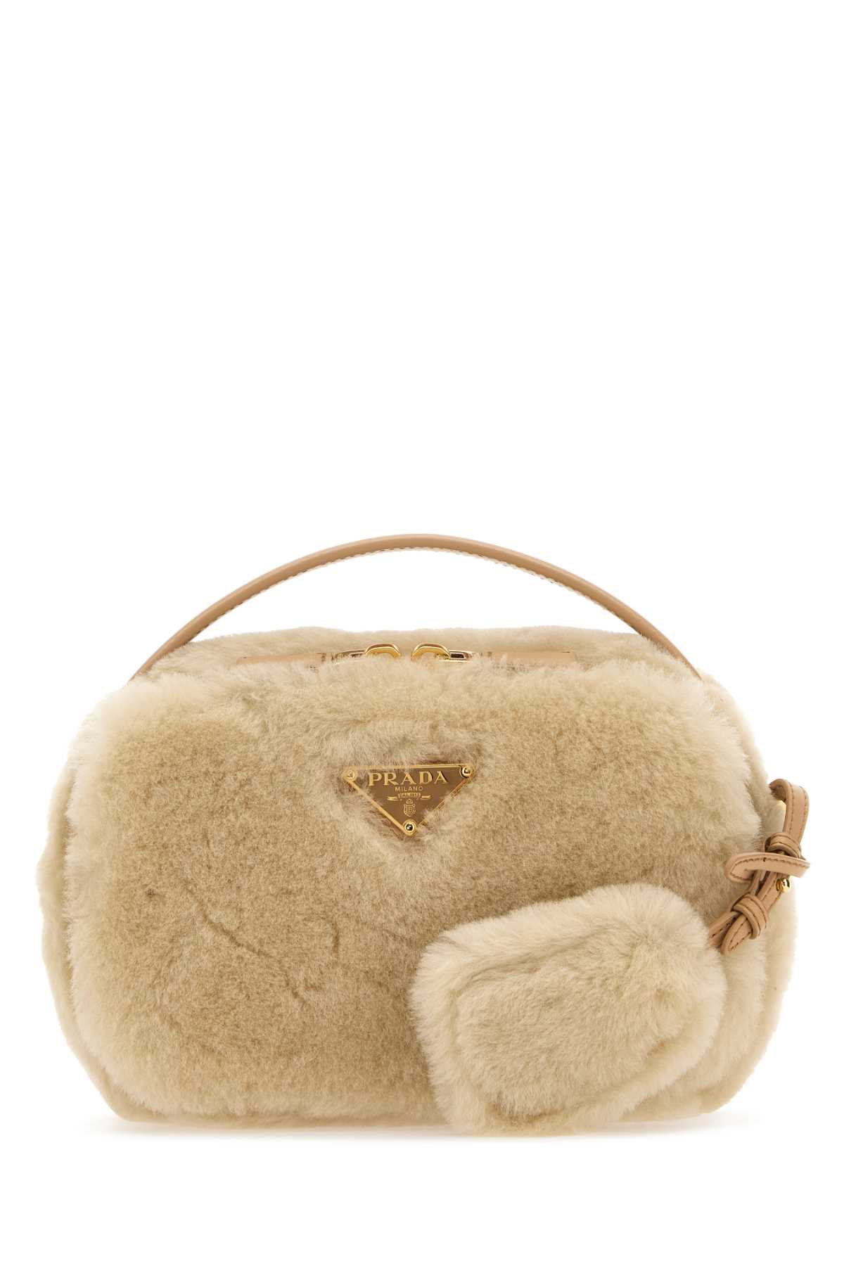 Shop Prada Sand Shearling Crossbody Bag In Ecrunoisette
