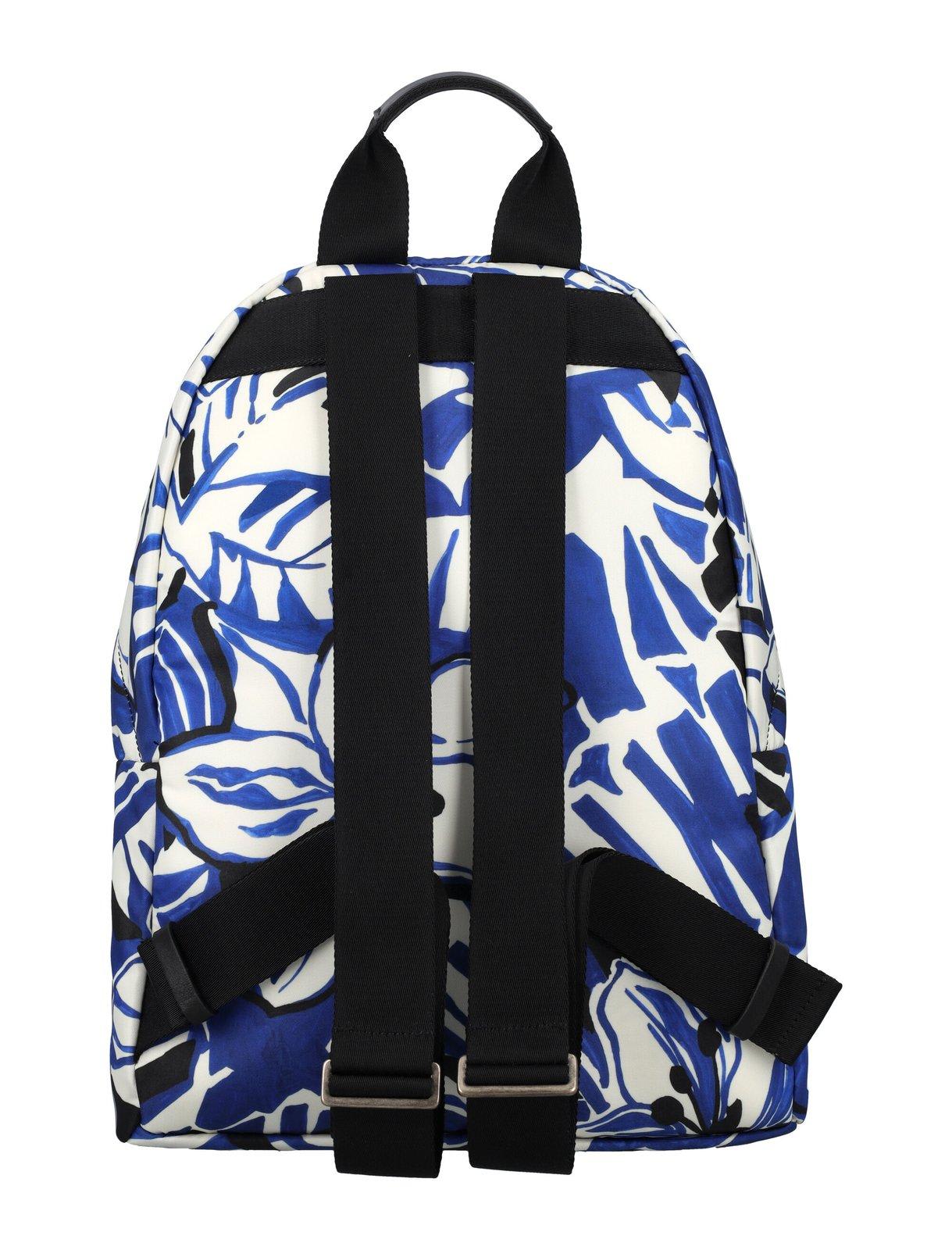 Shop Palm Angels Hibiscus Printed Zipped Backpack In Blue