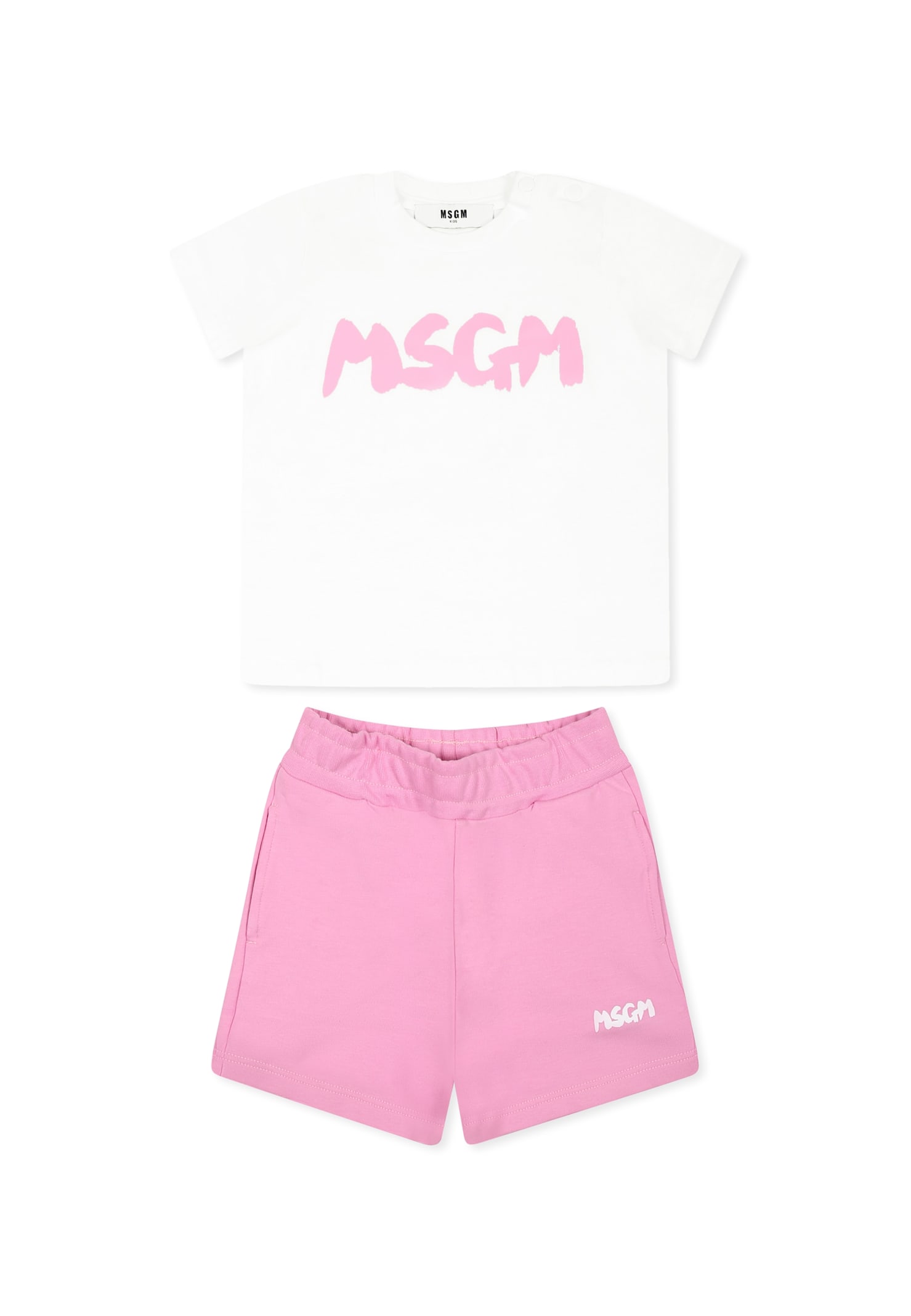 Msgm Pink Suit For Baby Girl With Logo In Pink