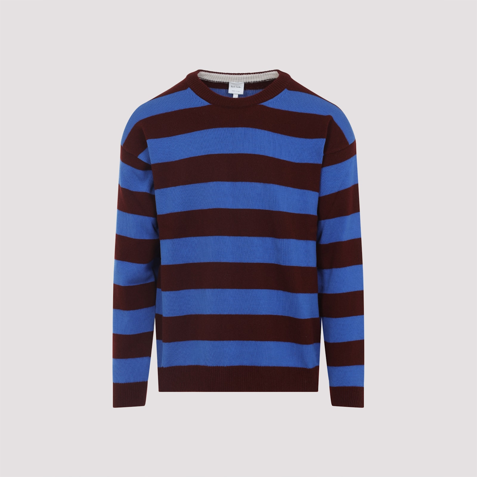 Paul Smith Lambswool Blue And Maroon Stripe Crew Neck Sweater Red In Blue
