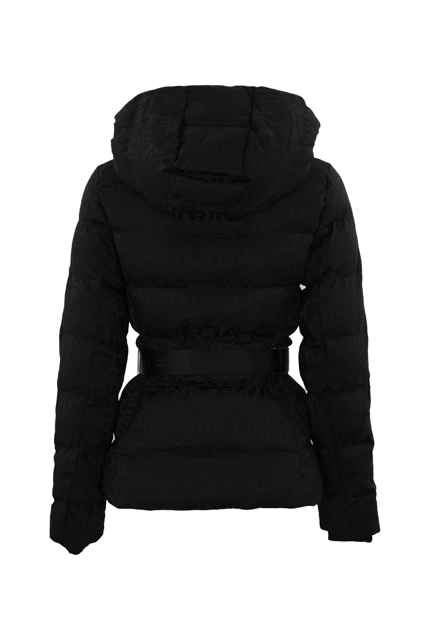 Shop Elisabetta Franchi Short Down Jacket In Jacquard Nylon In Nero