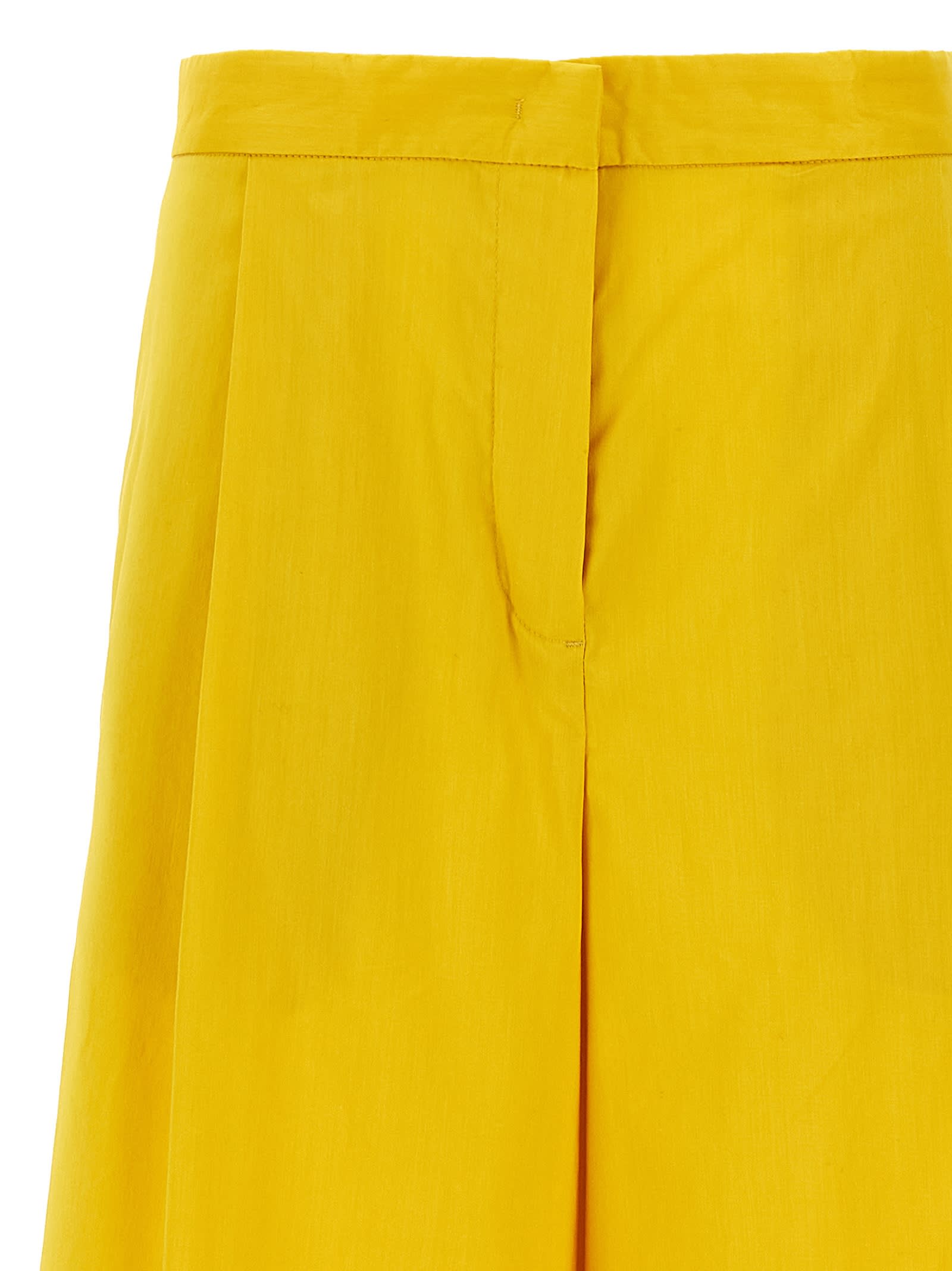 Fabiana Filippi Wide-leg Cotton Blend Trousers With Pin Tucks In Yellow