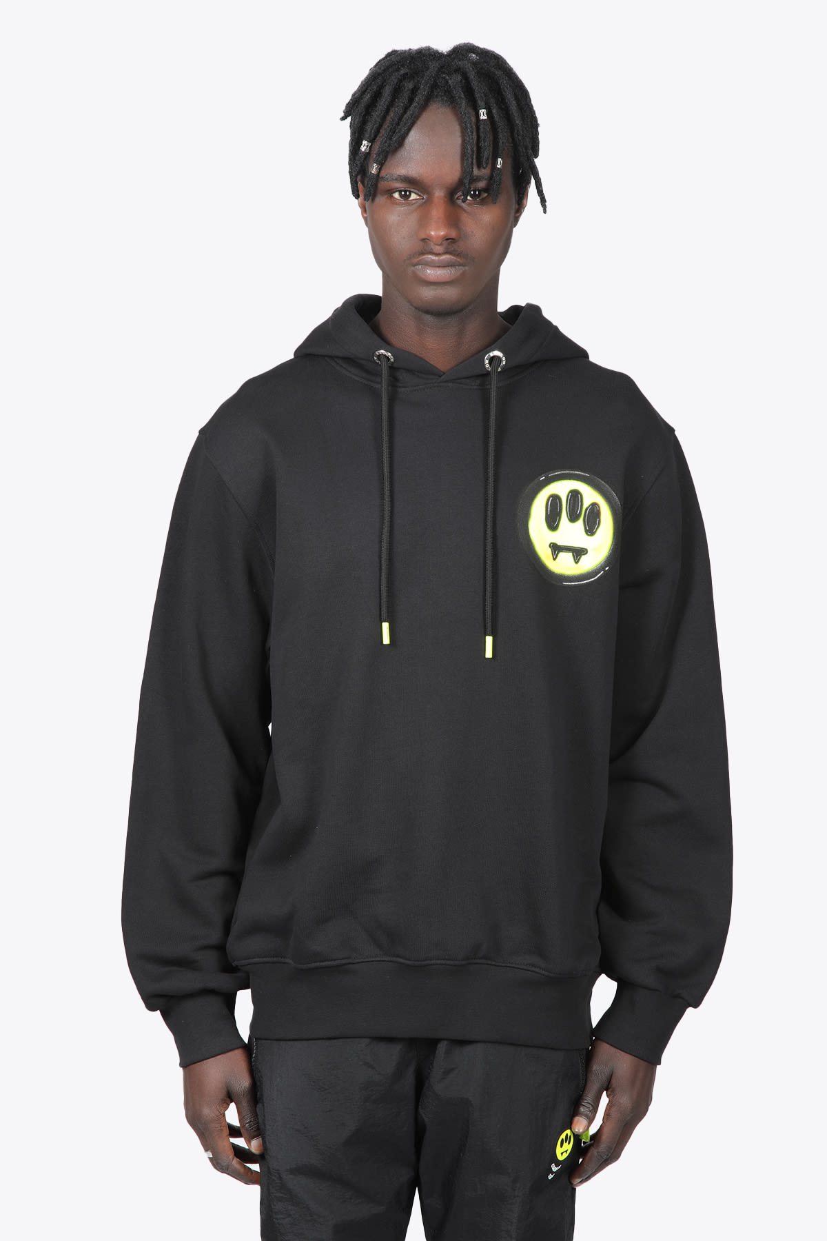 Barrow Hoodie Unisex Black hoodie with logo print on front and multicolor smile print on back