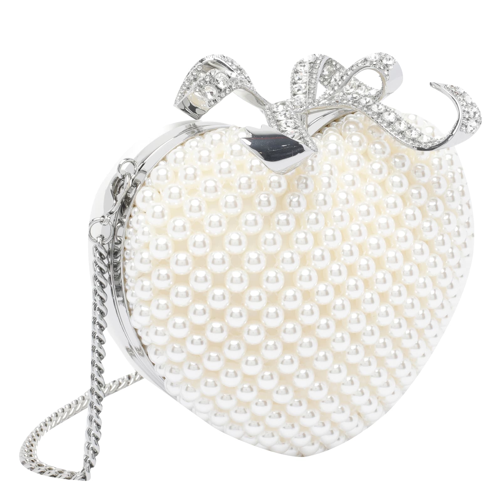 Self-portrait Womens Cream Heart Leather And Faux-pearl Clutch Bag In White