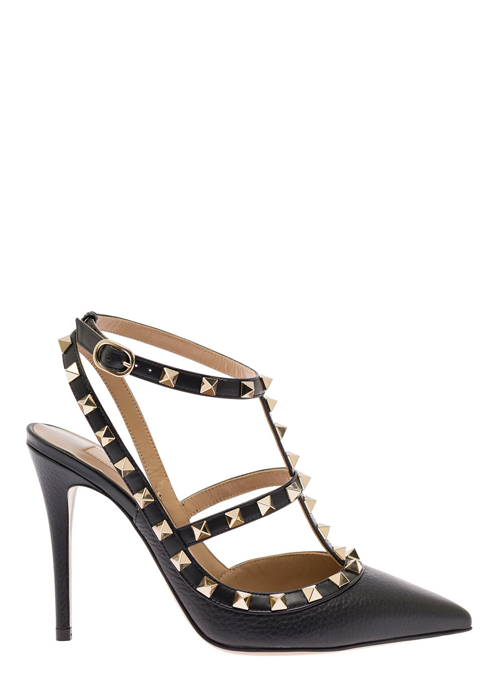 Womans Rockstud Black Leather Pumps