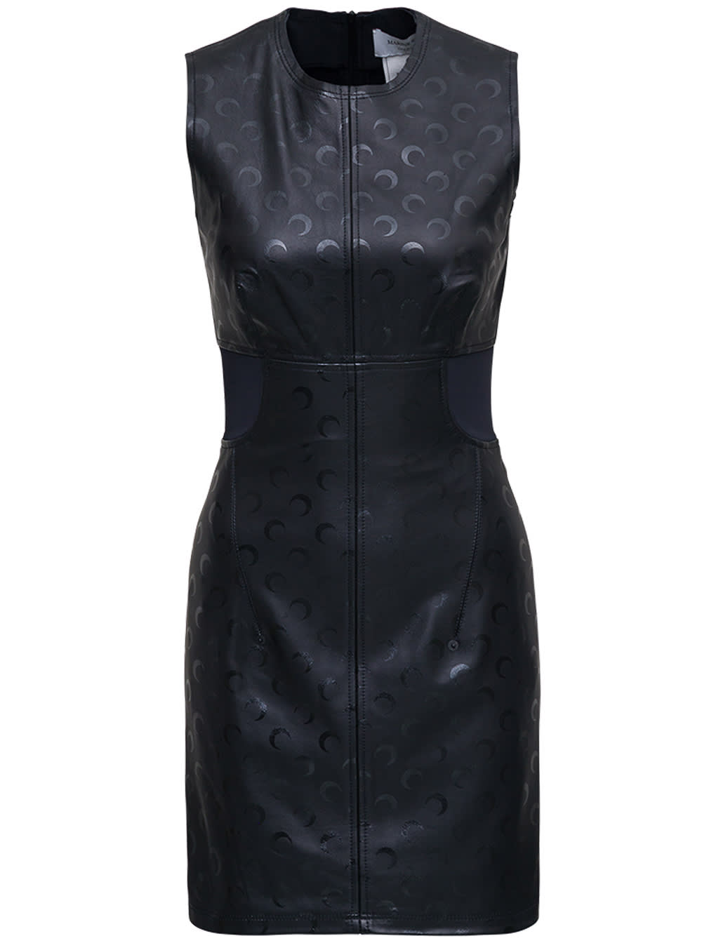 Marine Serre Black Leather Sleeveless Dress With Moon Print