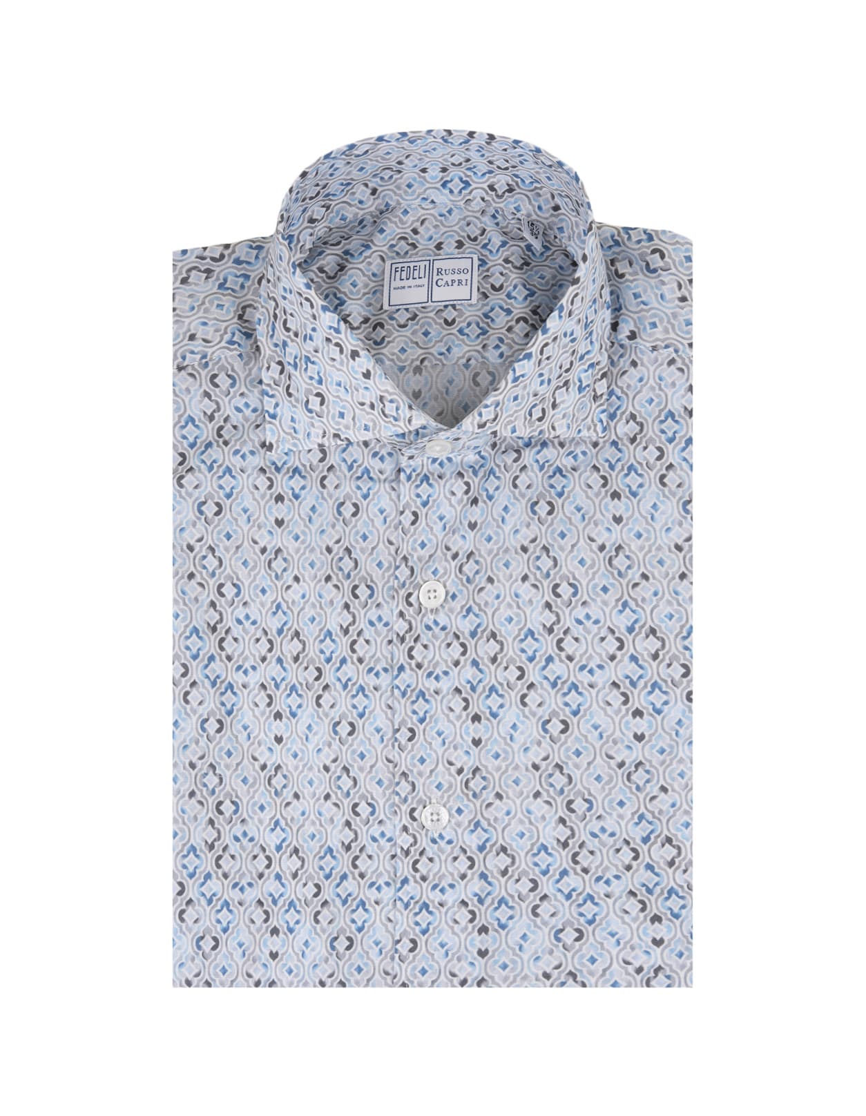 Shop Fedeli Sean Shirt In Blue Majolica Printed Panamino