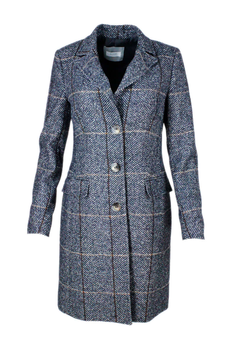 Barba Napoli Single-breasted Coat In Herringbone Wool And Alpaca With Closure Buttons And Flap Pockets