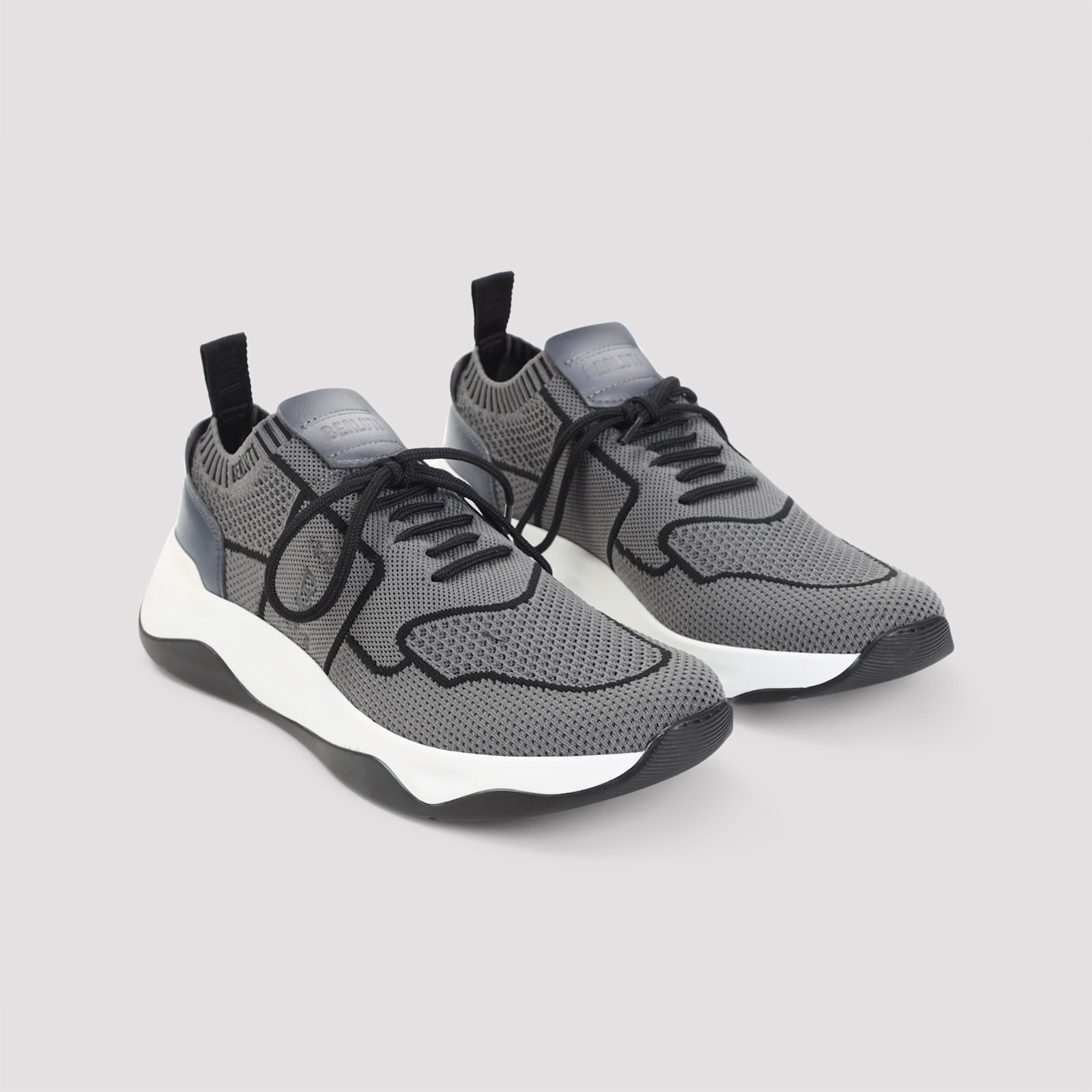 Berluti Gray Shadow Leather-trimmed Sneakers With Sock-like Fit In Gray