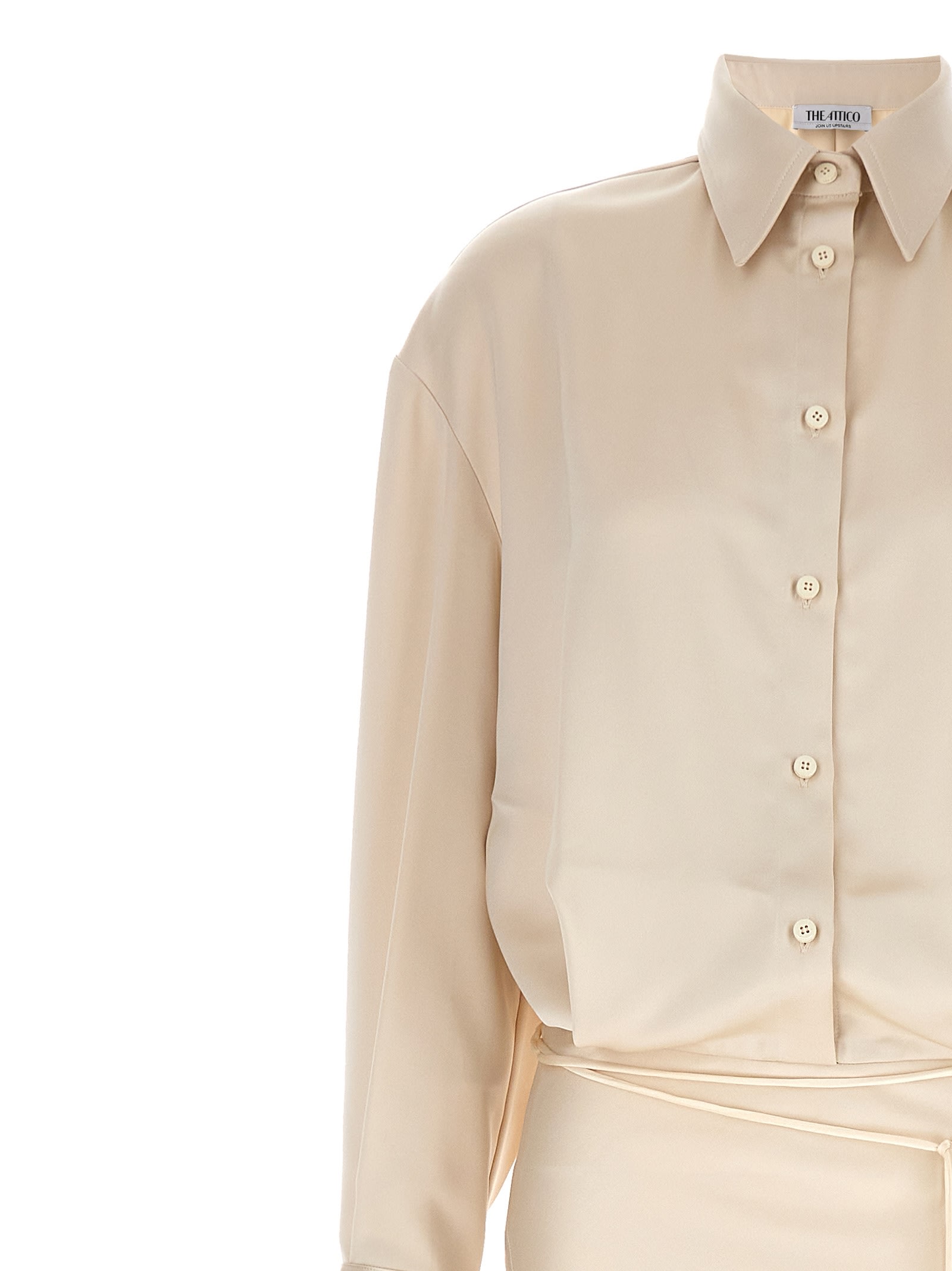 Attico Satin Chemisier Dress Draped Skirt In White