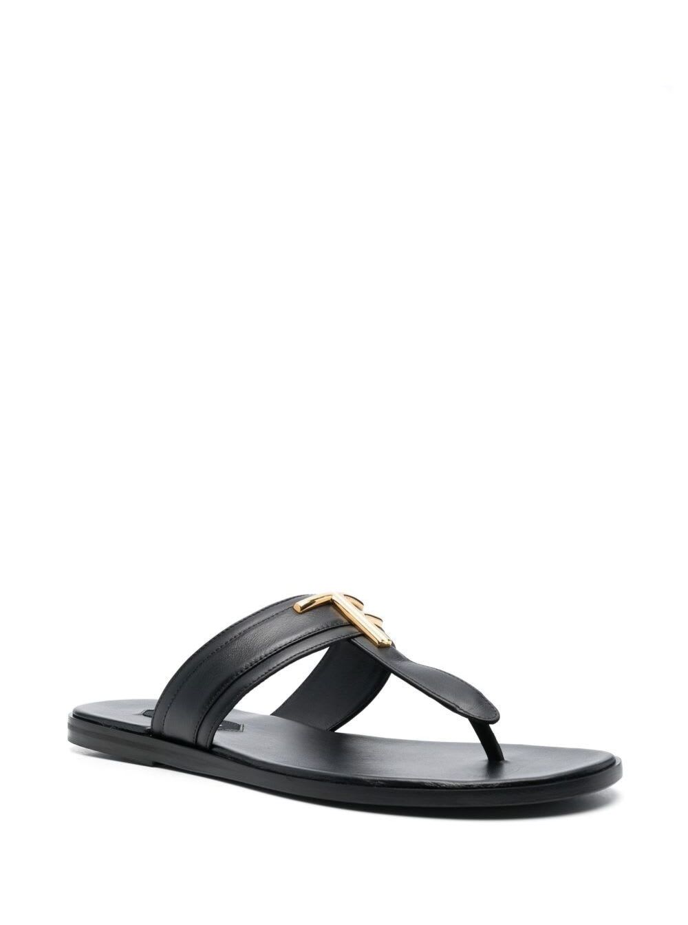 Shop Tom Ford Black Thongs Sandals With Metal T Detail In Leather Man