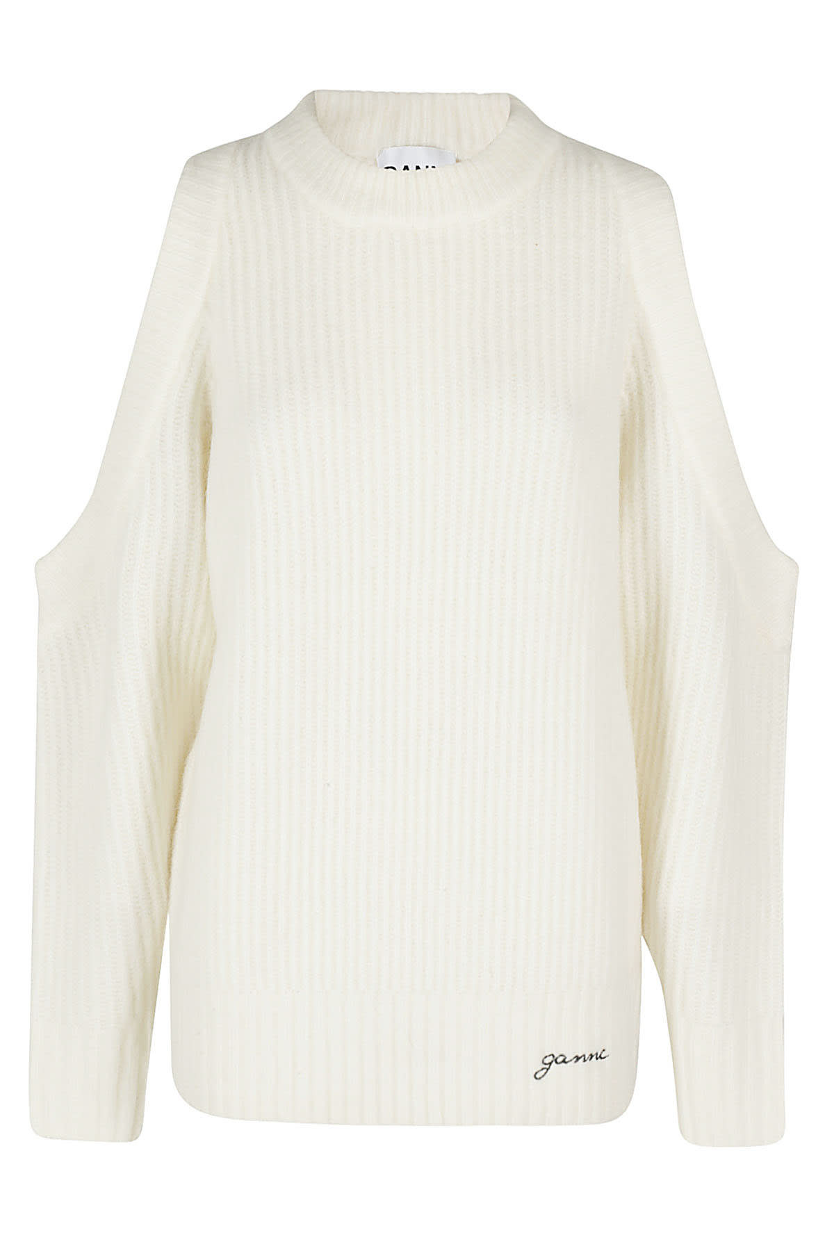 GANNI CHUNKY SOFT WOOL OPEN SHOULDER PULLOVER