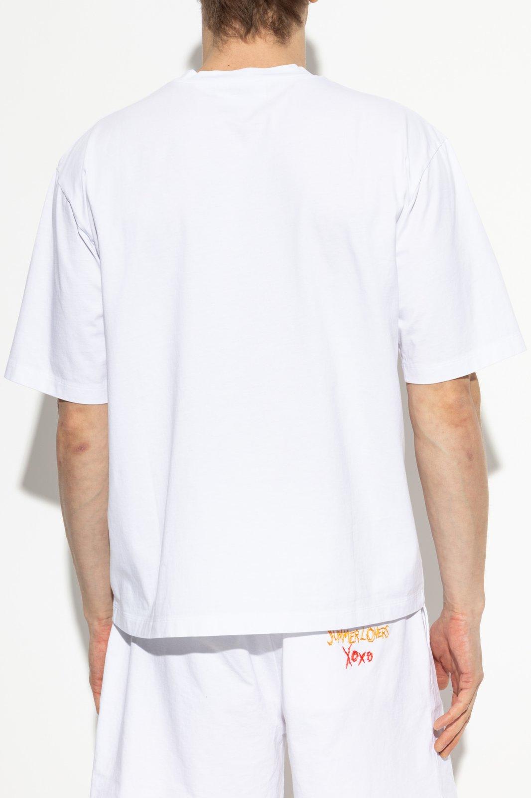 Dsquared2 White Round Neck T Shirt With Printed Maxi Logo On The Front And Heart Detail In Cotton Woman