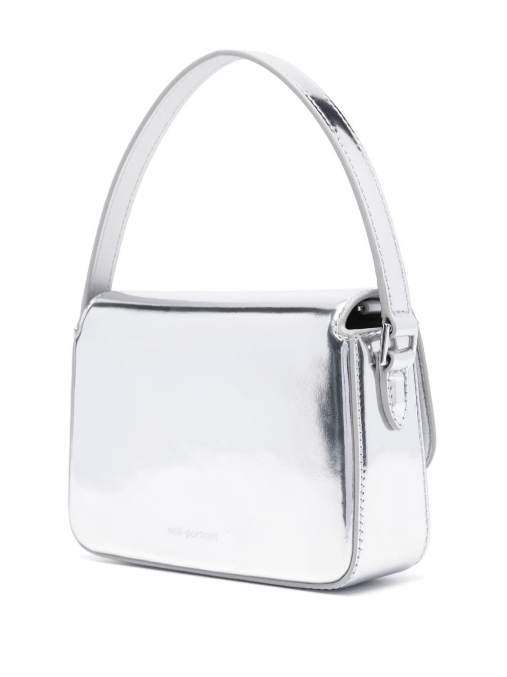 Shop Self-portrait Silver Leather Micro Bag In Sil Silver