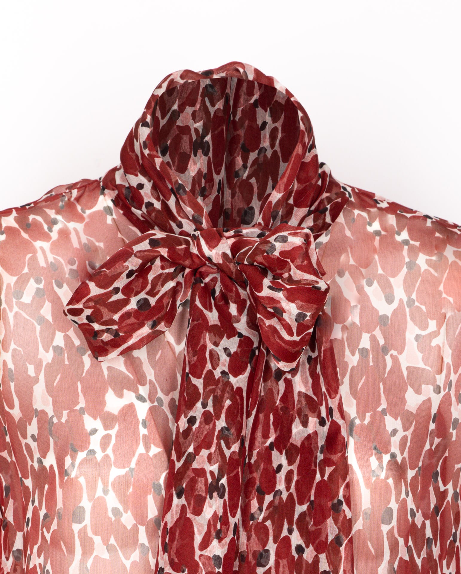 Saint Laurent Long Sleeve Sheer Blouse With Bow Detail In Burgundy
