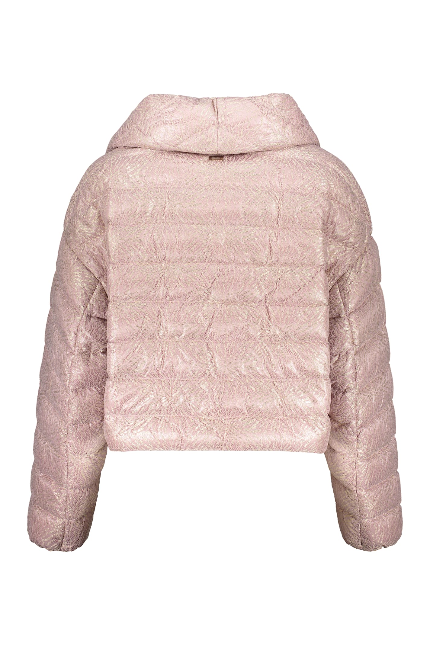 Herno Lace Cropped Puffer Jacket In Pink