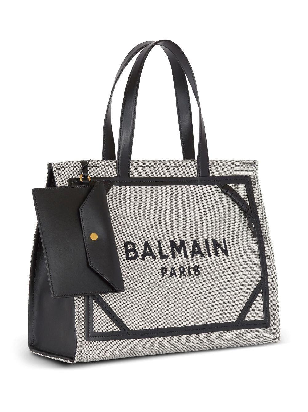 Shop Balmain Logo Embroidered Top Handle Bag In Black