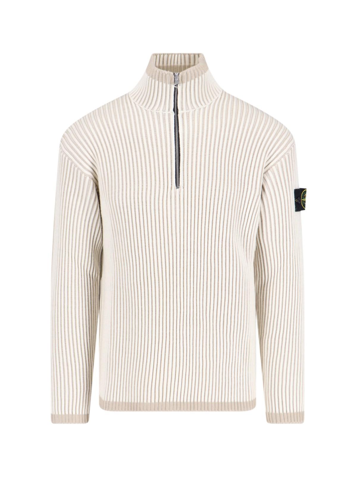 Shop Stone Island Logo Turtleneck Sweater In Beige